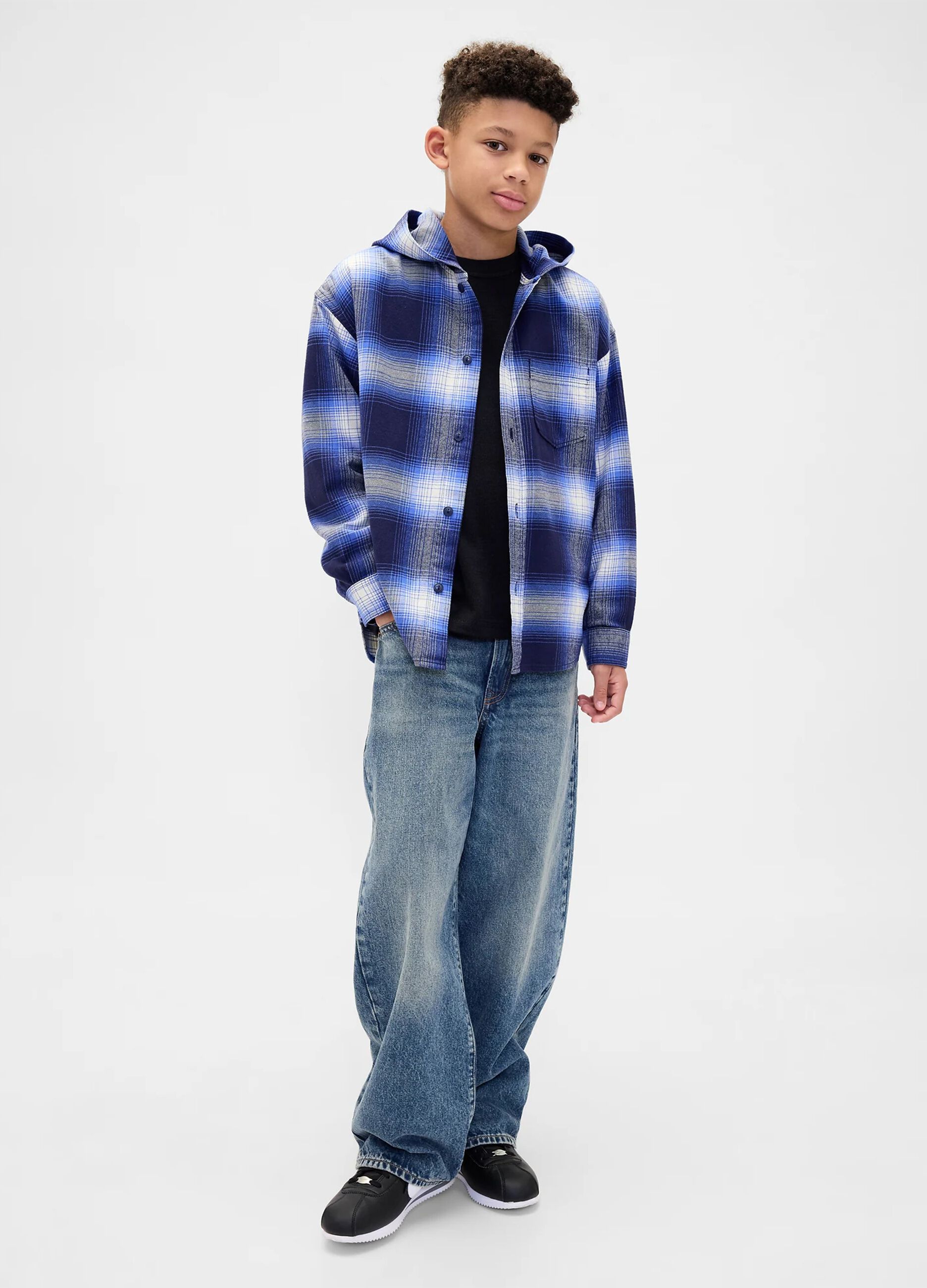 Cotton Blue Hooded Shirt