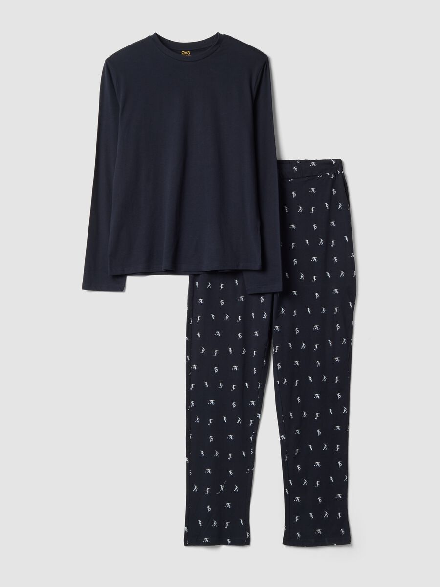 Blue organic cotton crew-neck pyjamas_0