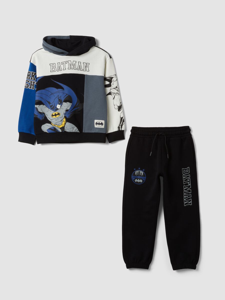 Blue pure cotton tracksuit with hood and Batman print_0
