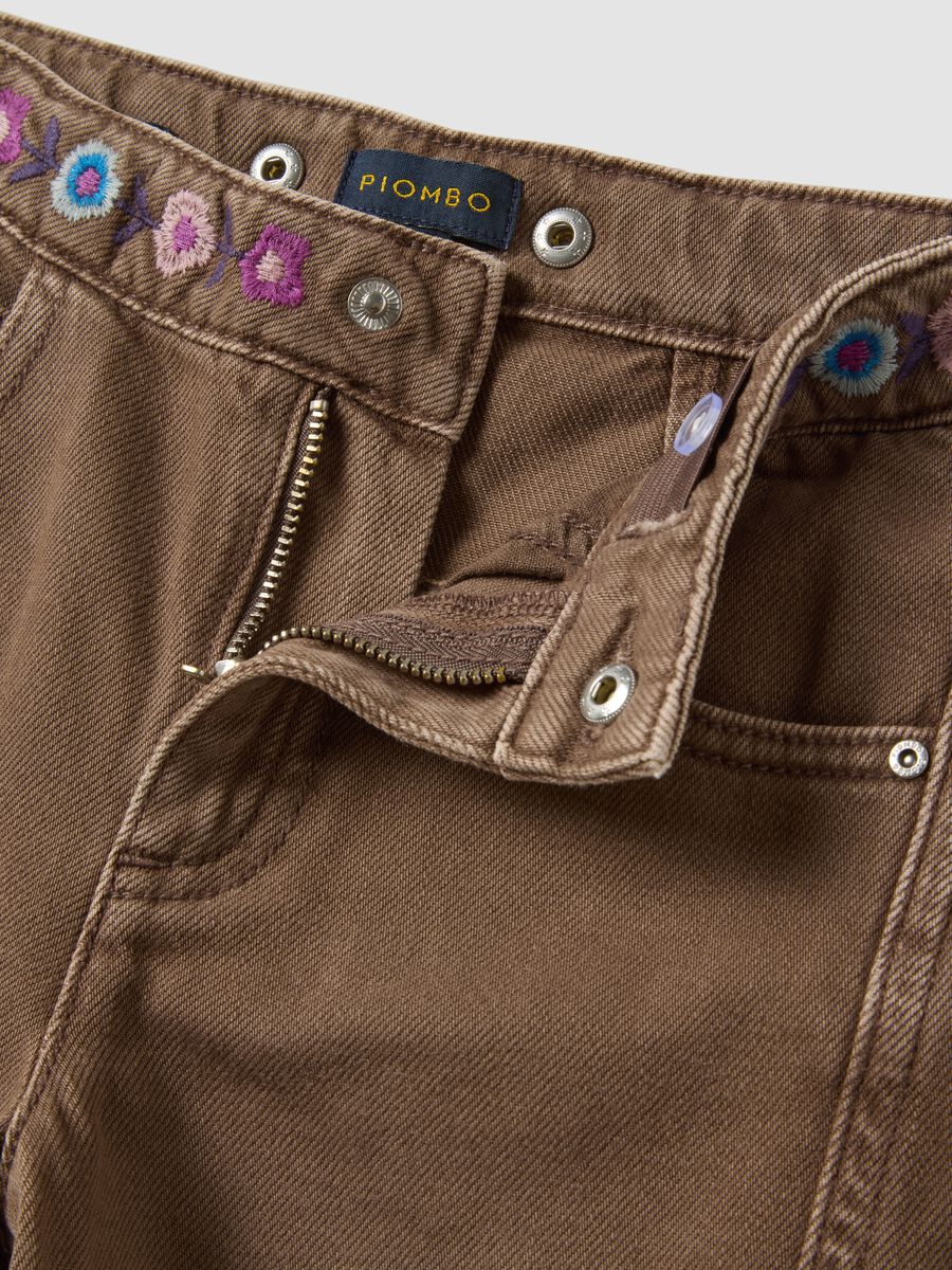 Brown pure cotton embroidered balloon-fit jeans_1