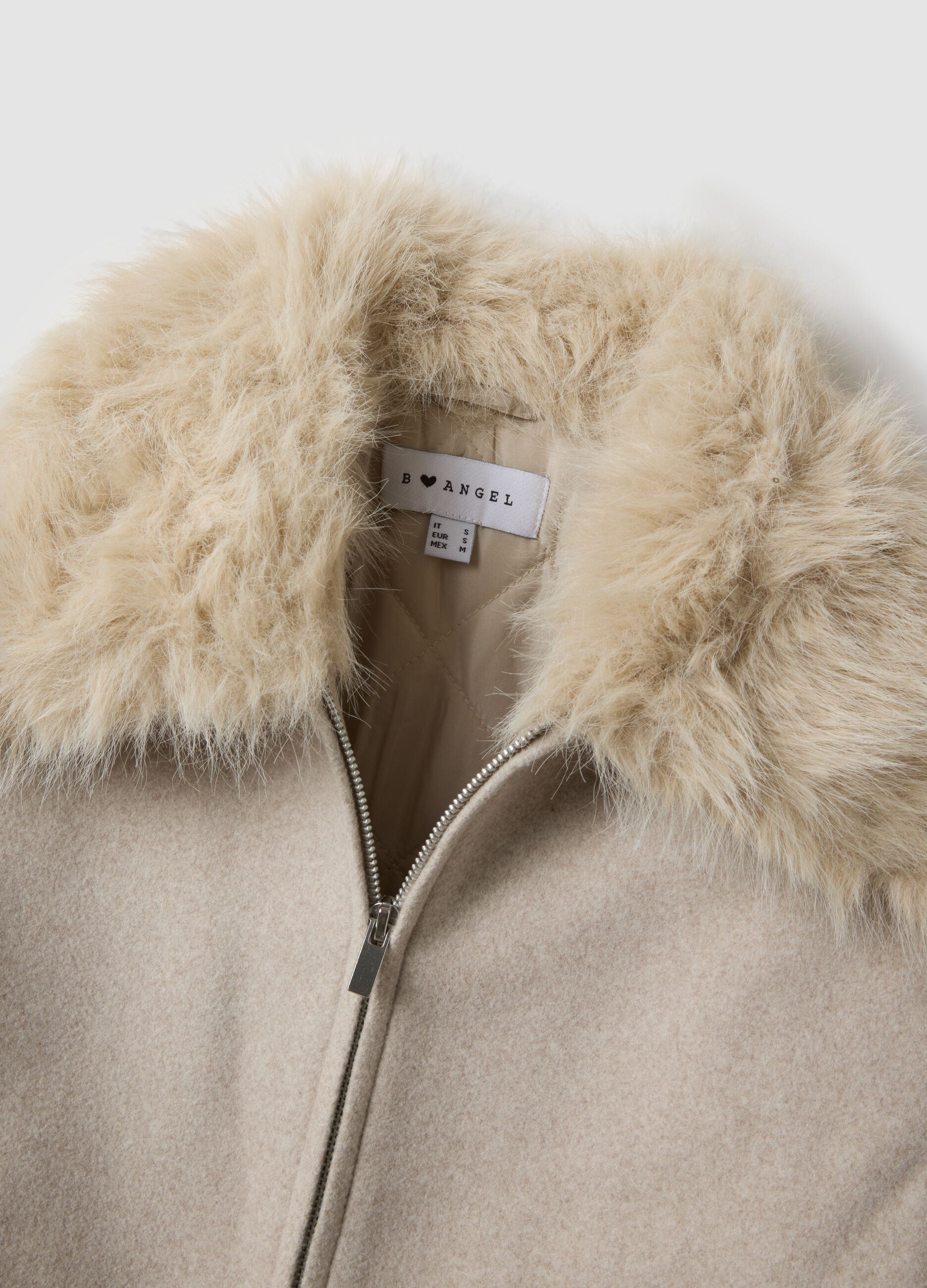 Giacca beige con zip e colletto a contrasto regular fit