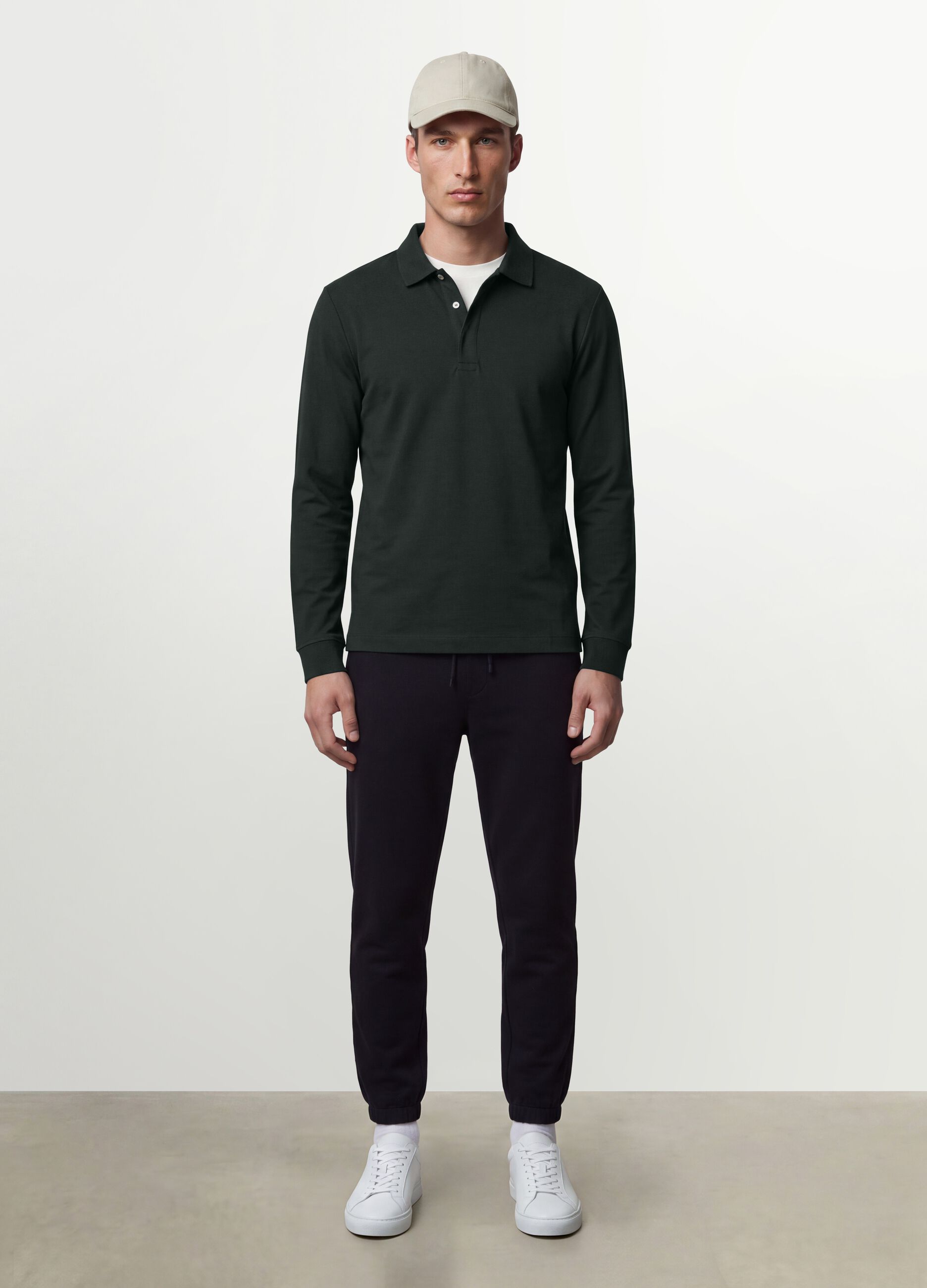 Grey regular-fit long-sleeve stretch cotton polo