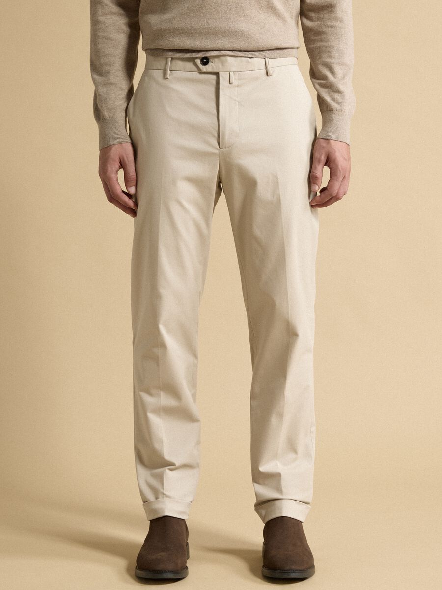 Beige regular-fit stretch cotton twill chino trousers_1