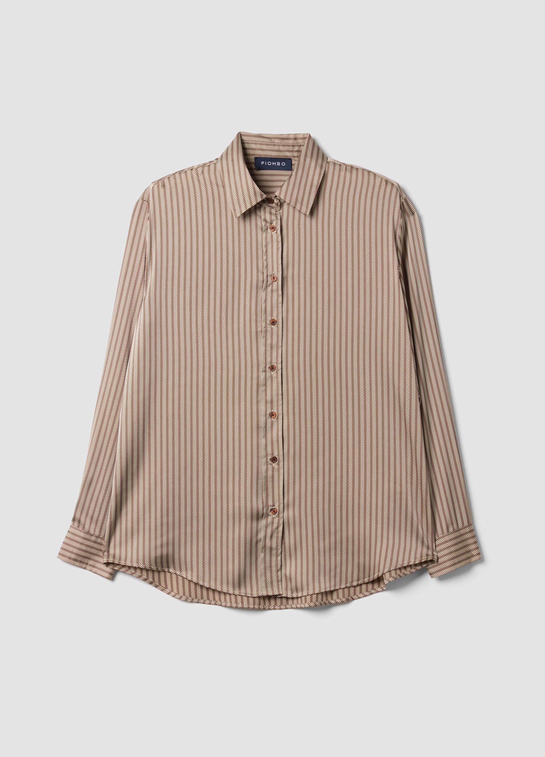 Beige patterned stretch shirt, regular fit