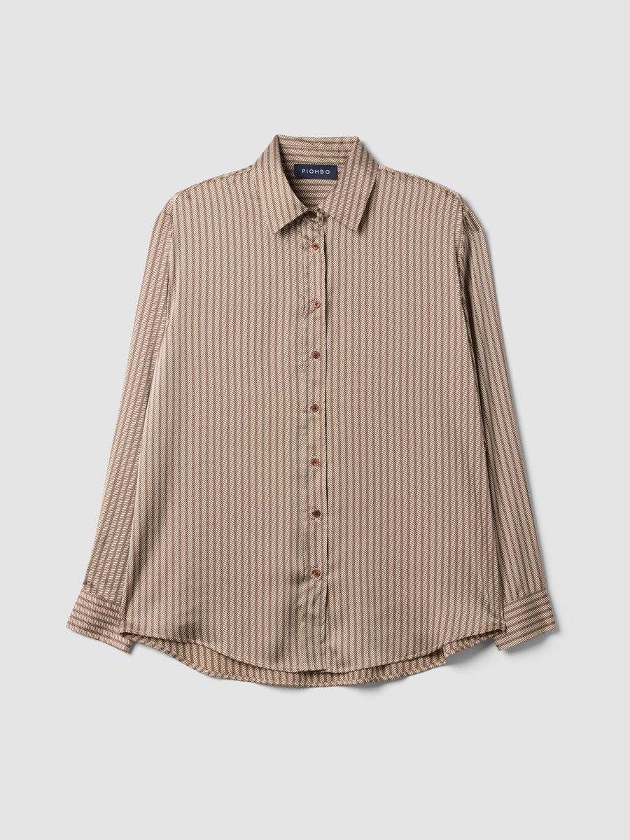 Beige patterned stretch shirt, regular fit_0