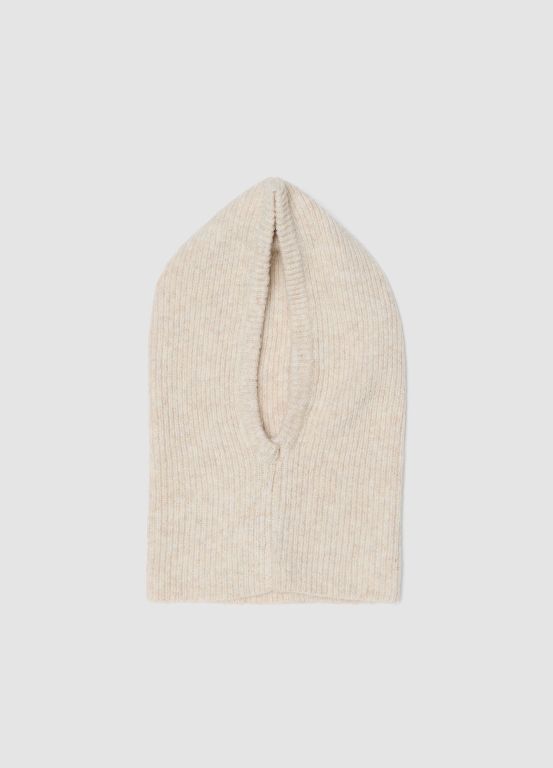Beige ribbed stretch wool balaclava