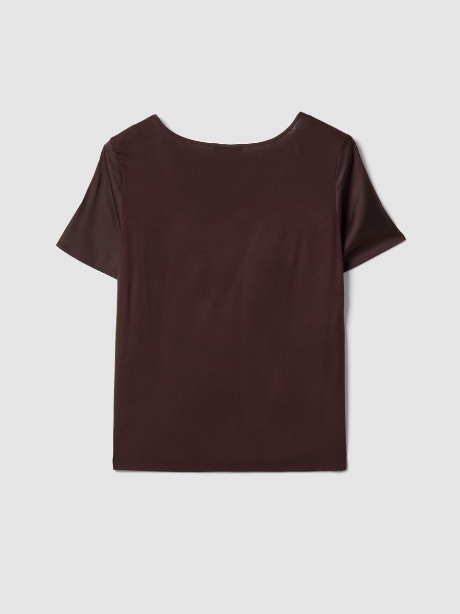 Brown satin stretch V-neck blouse, regular fit_2