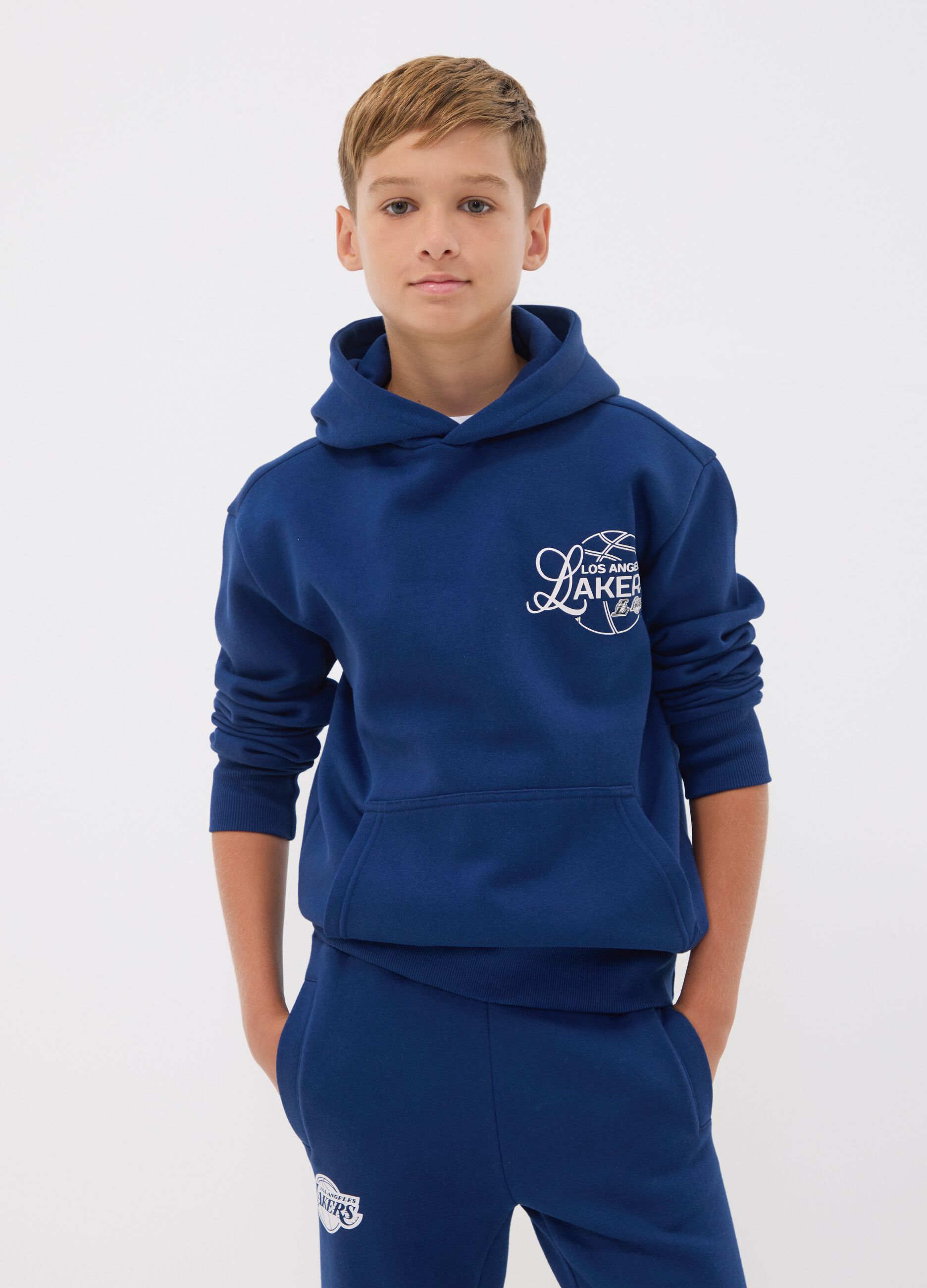 Blue cotton-blend hoodie with Lakers print for boys