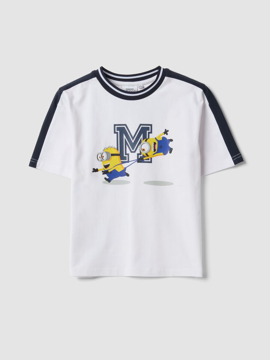 White oversized stretch cotton T-shirt with Minions print for boys_0