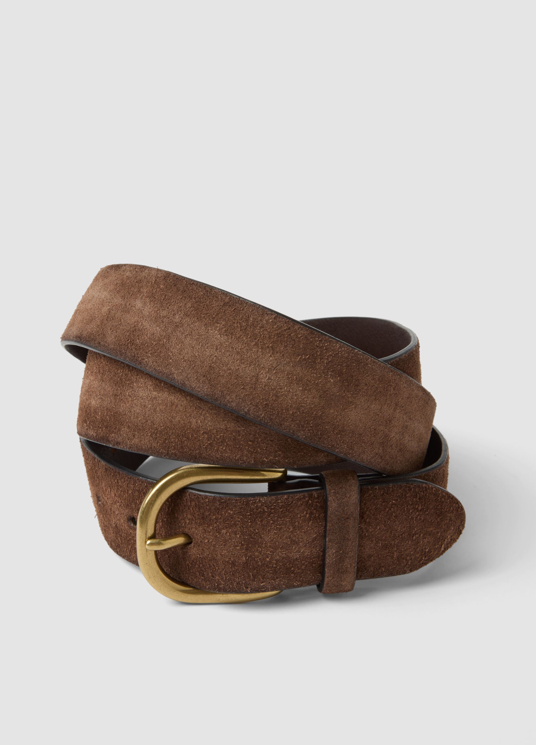 Men&rsquo;s brown genuine leather belt with metal buckle