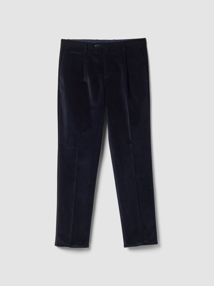 Navy blue stretch cotton trousers_0