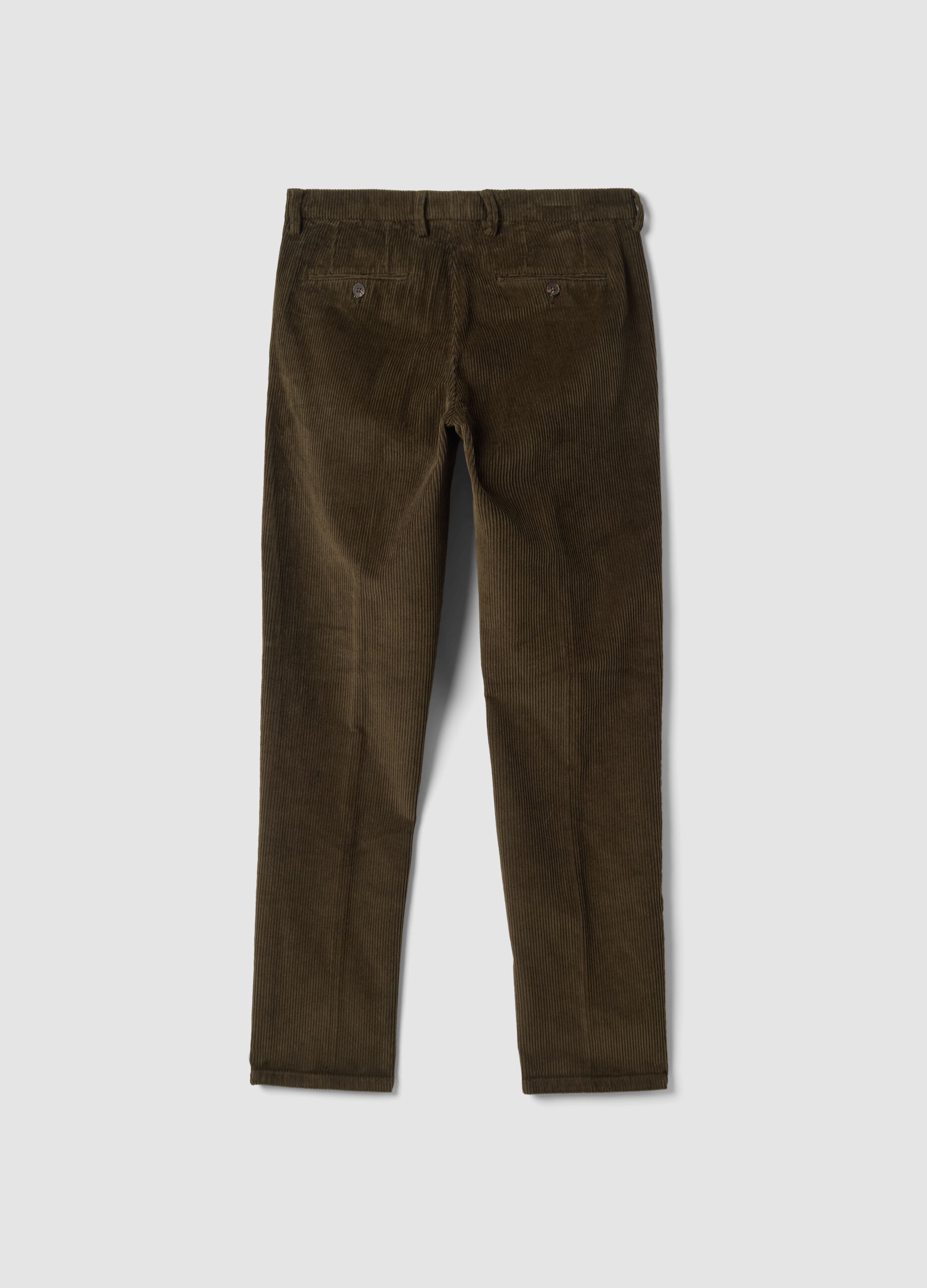 Pantaloni marroni in cotone elasticizzato a coste