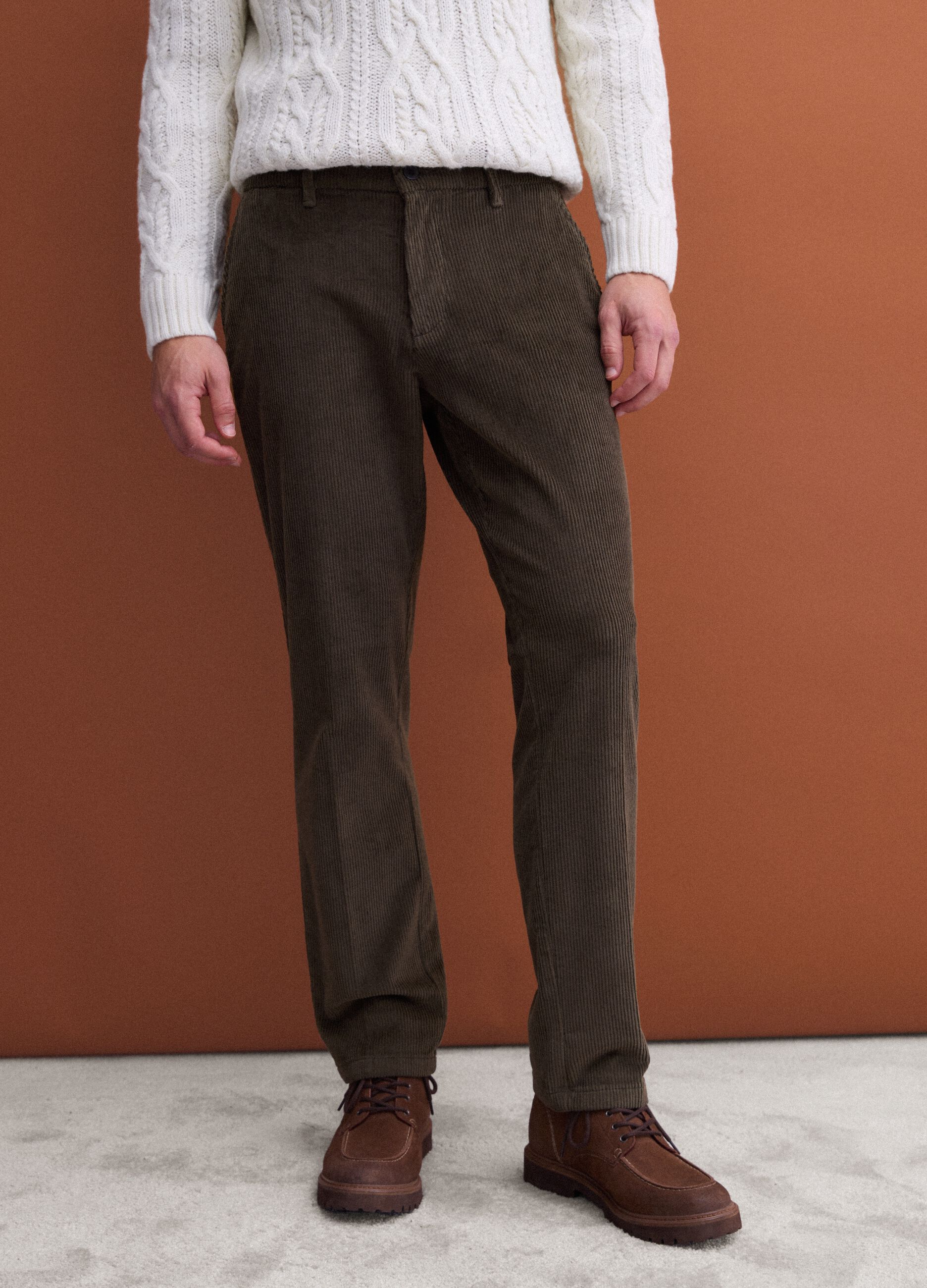 Green regular-fit ribbed stretch-cotton chinos