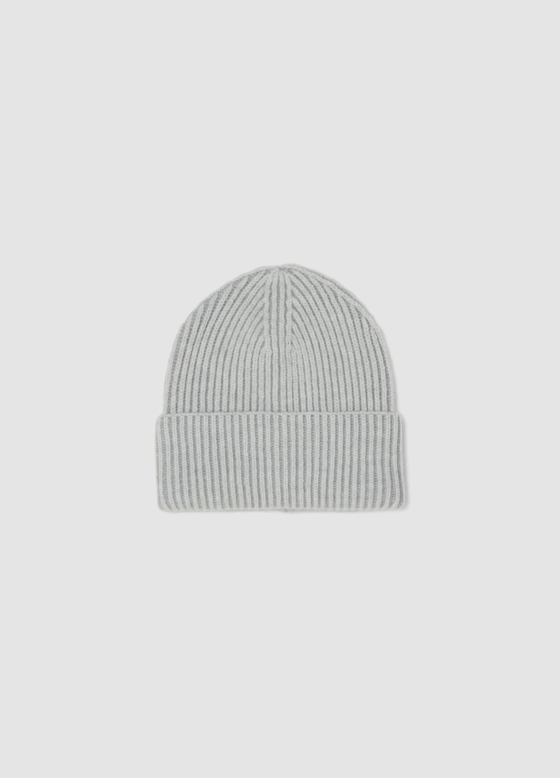Light grey ribbed jersey knit beanie