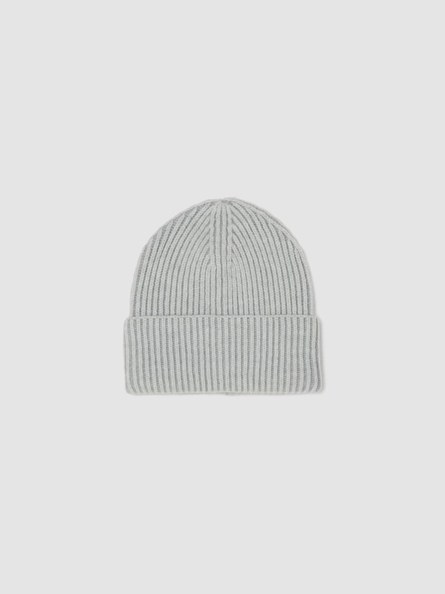 Light grey ribbed jersey knit beanie_0