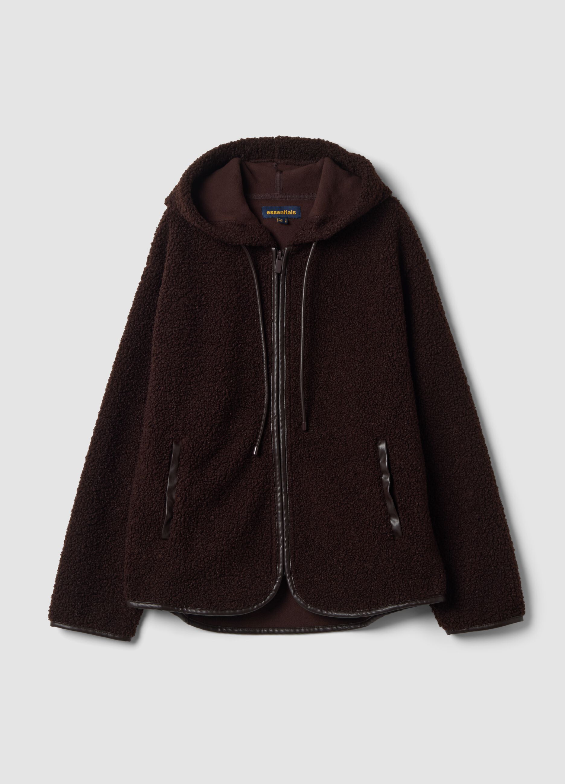 Dark brown sherpa hoodie sweatshirt with crew neck