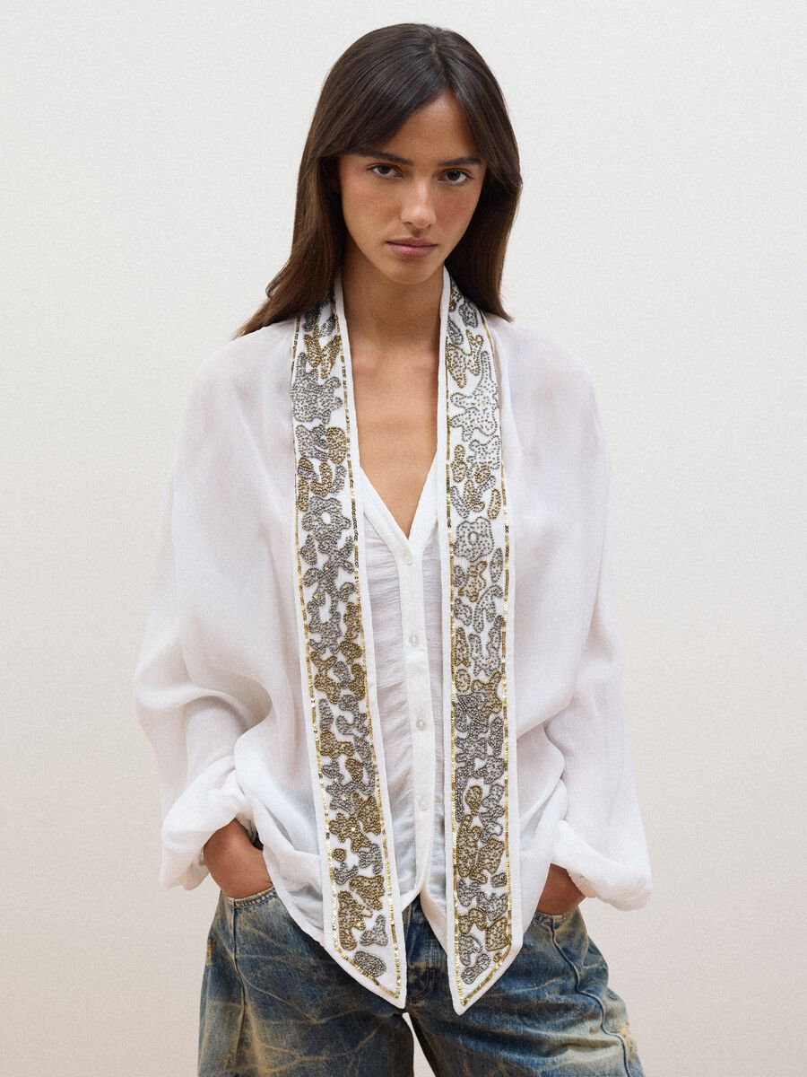White pure-viscose shirt with embroidered collar_0