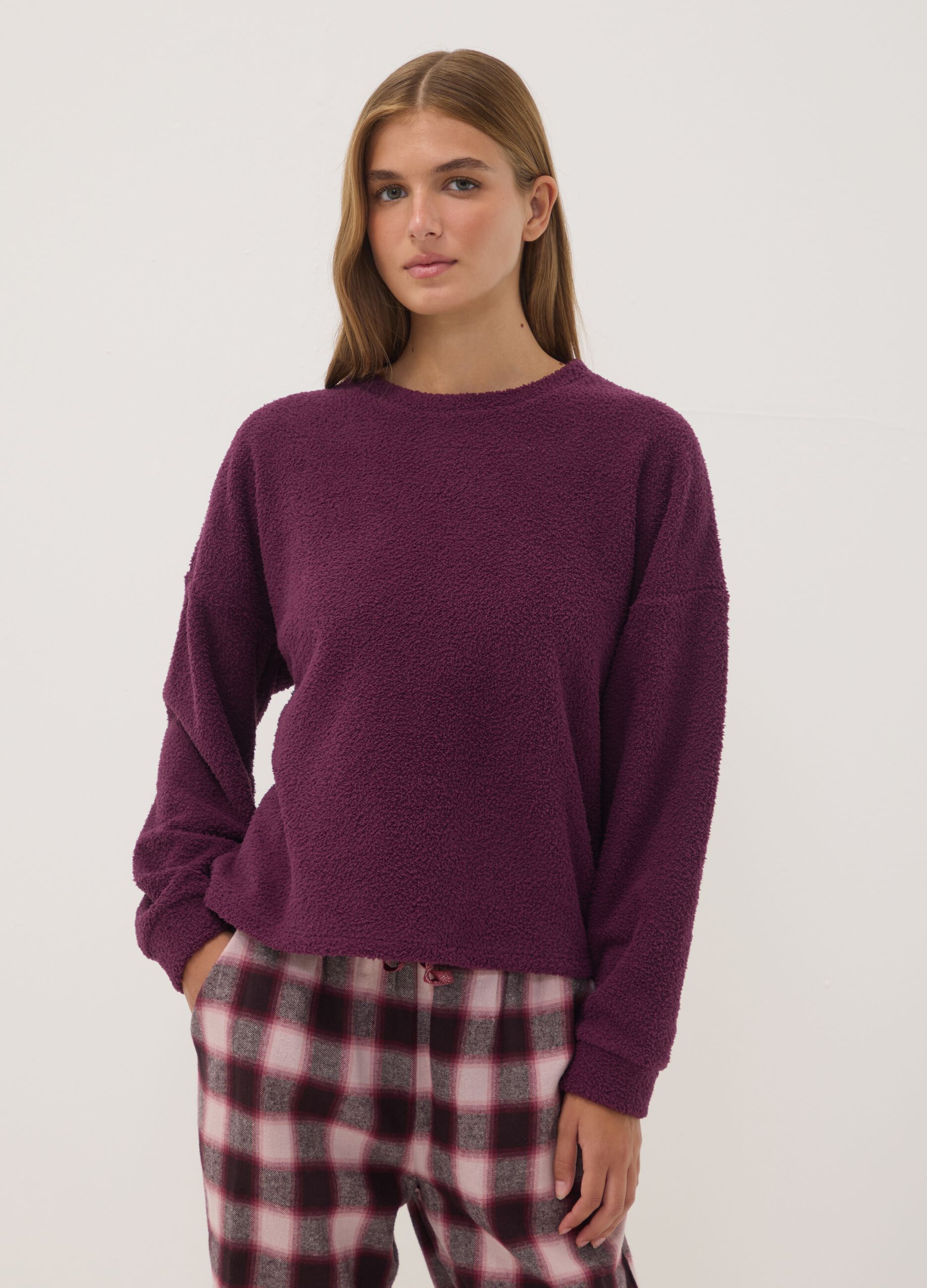 Purple stretch crew-neck pyjamas
