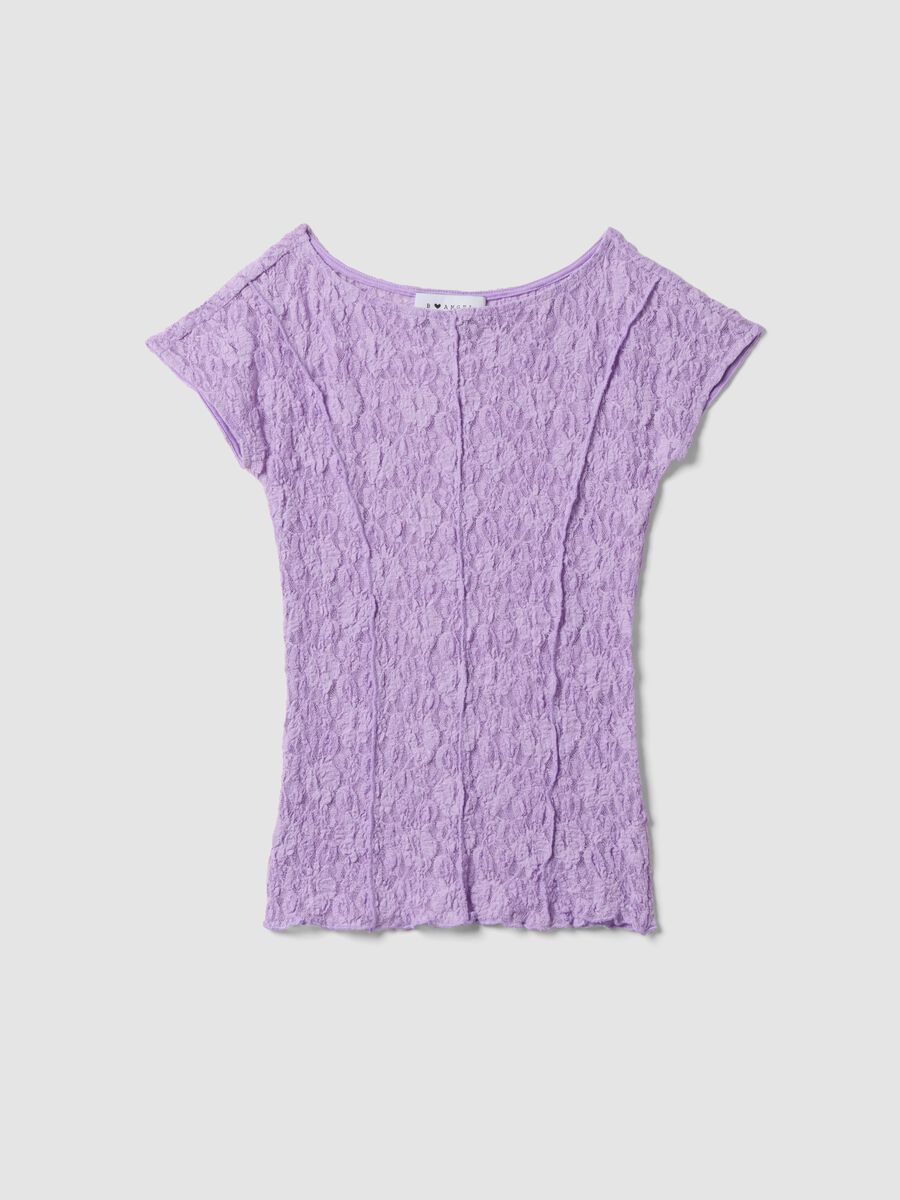 Purple stretch T-shirt with embossed floral texture_4