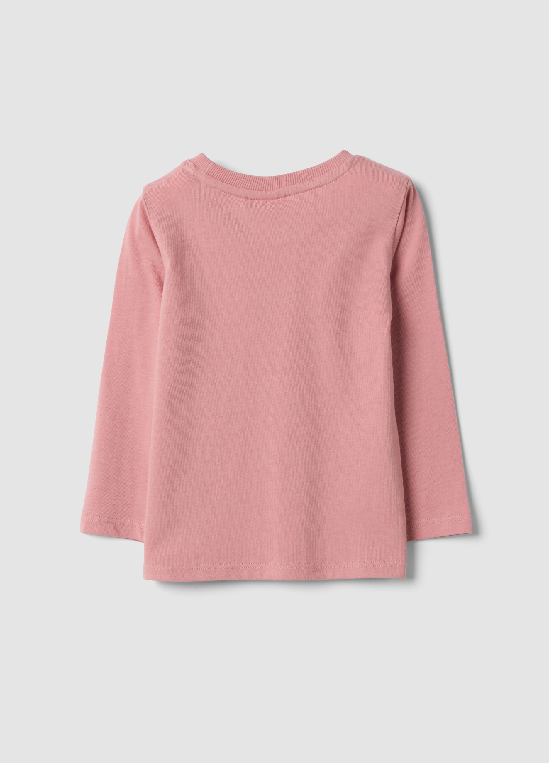 Pink organic cotton crew-neck T-shirt