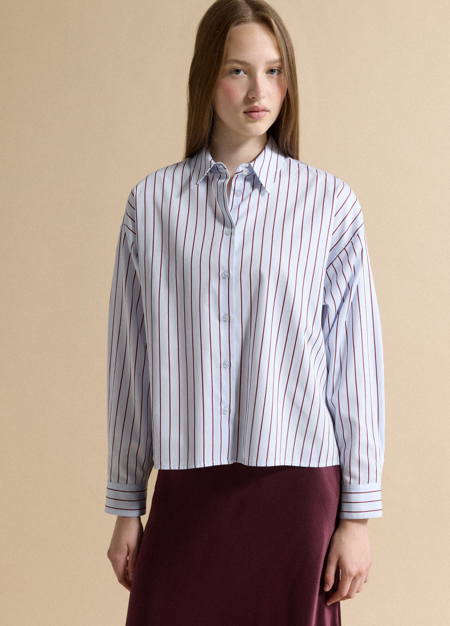Blue striped pure cotton regular-fit shirt