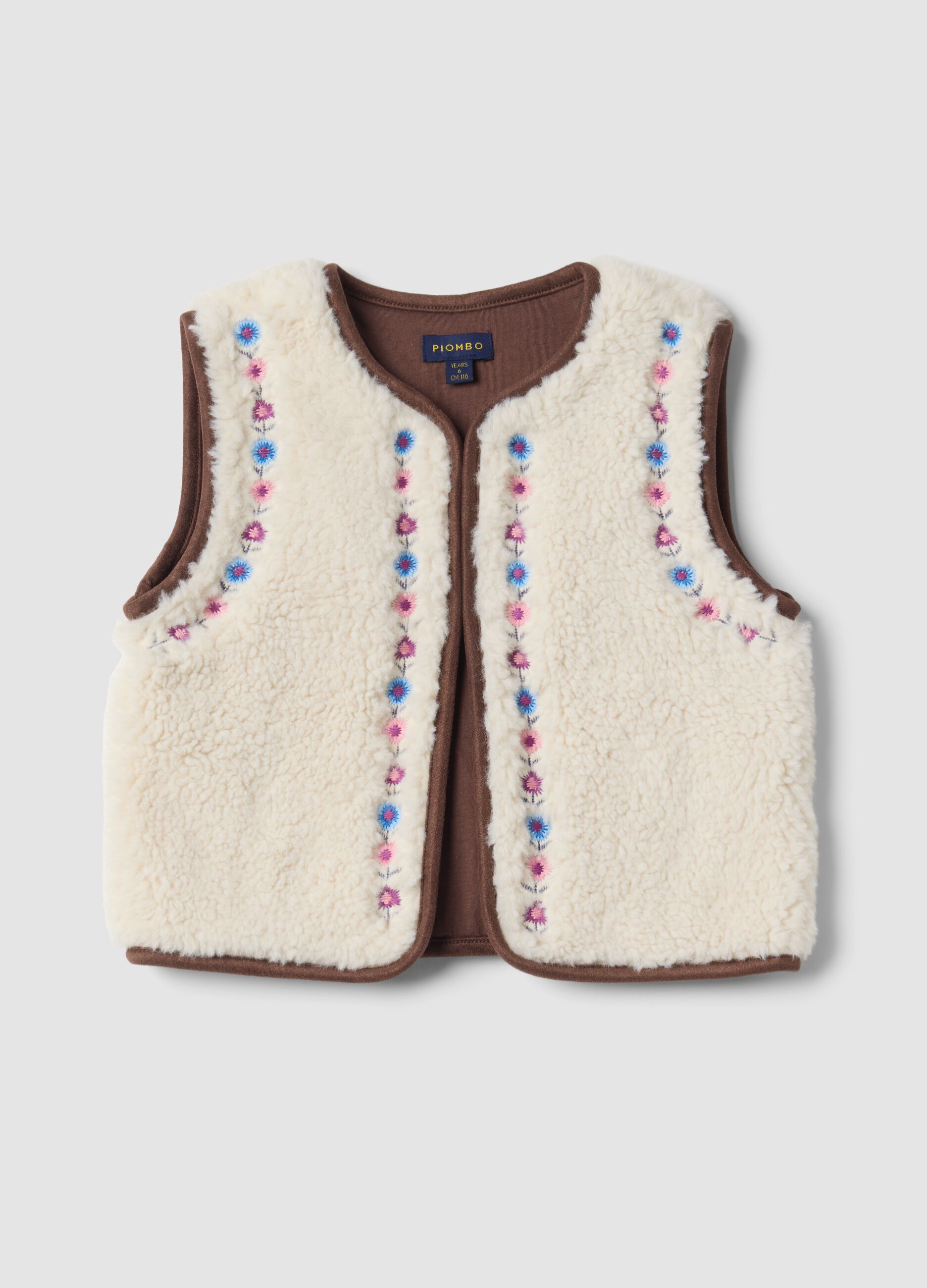 Gilet bianco girocollo con ricami floreali regular fit