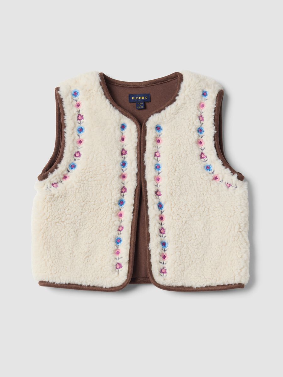 White crew-neck gilet with floral embroidery, regular fit_0
