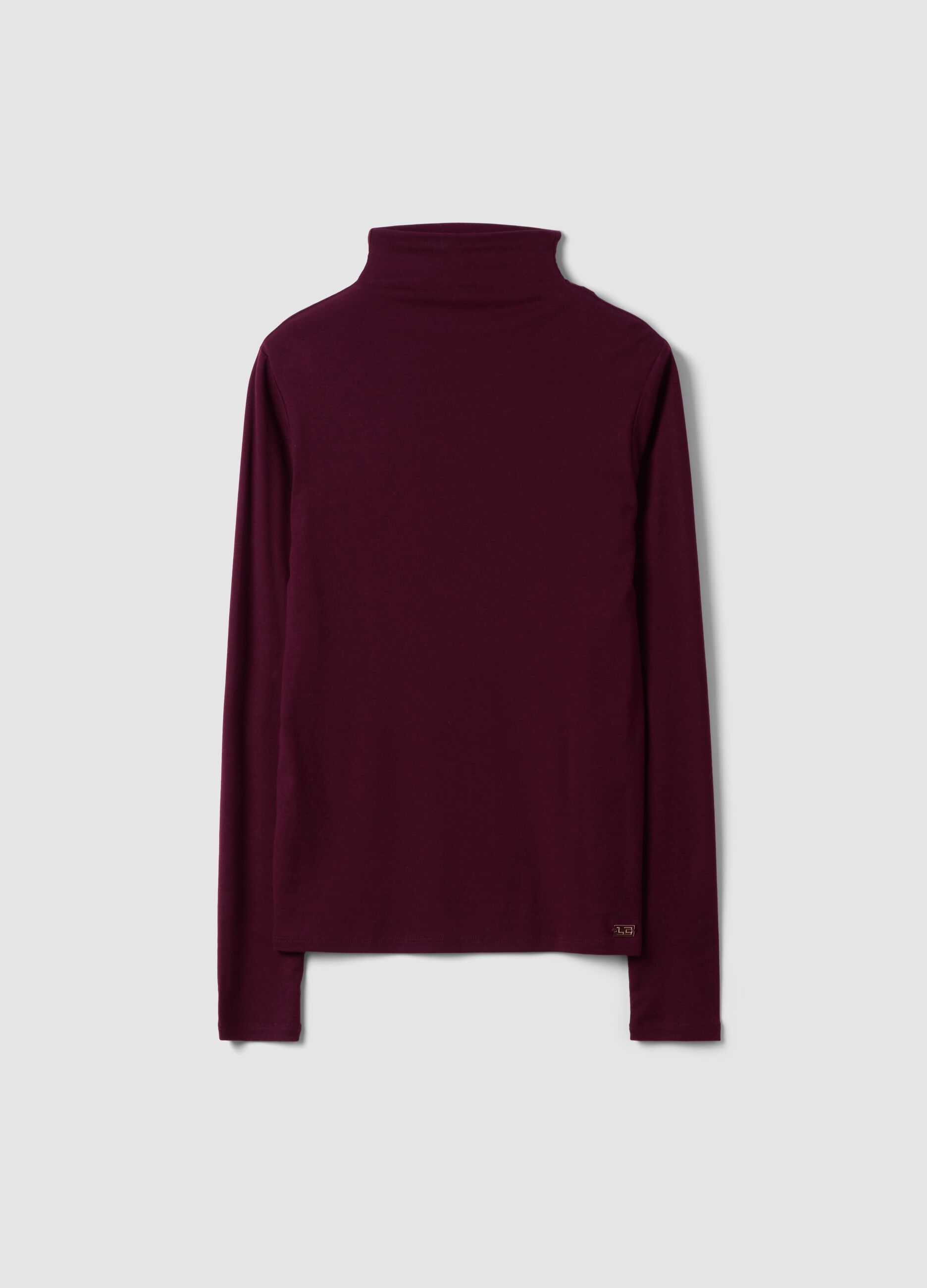 Purple lyocell and stretch wool mock-neck T-shirt, regular fit