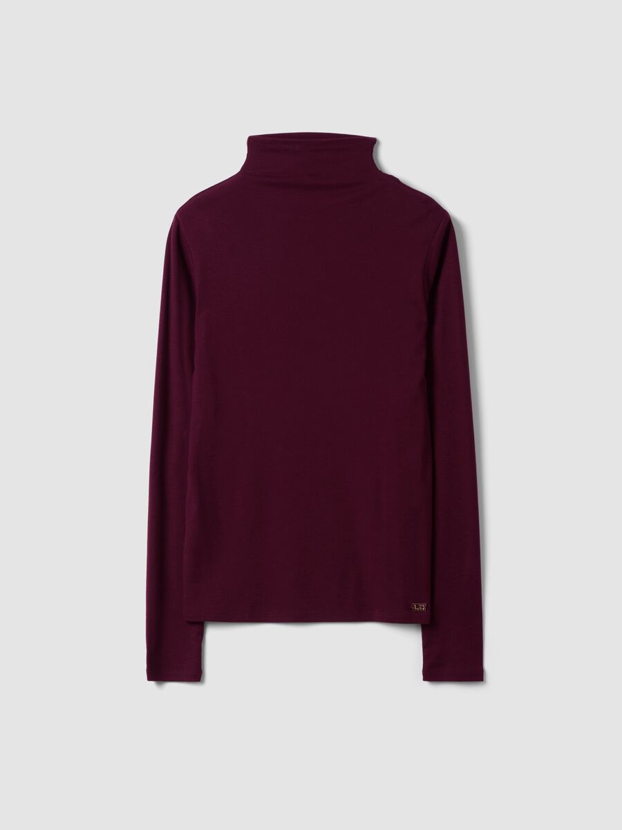 Purple lyocell and stretch wool mock-neck T-shirt, regular fit_4