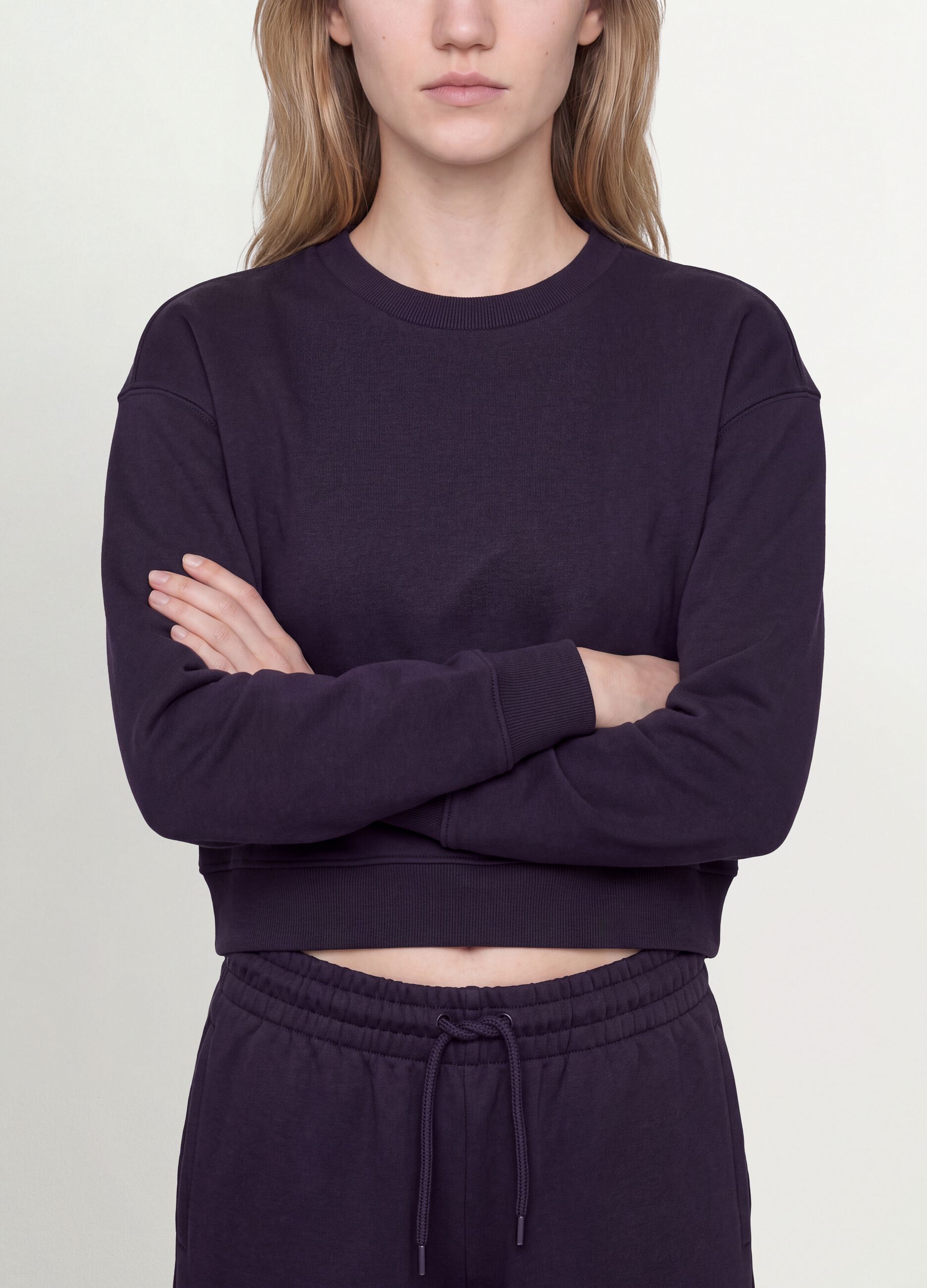 Purple cotton-blend regular-fit crew-neck sweatshirt