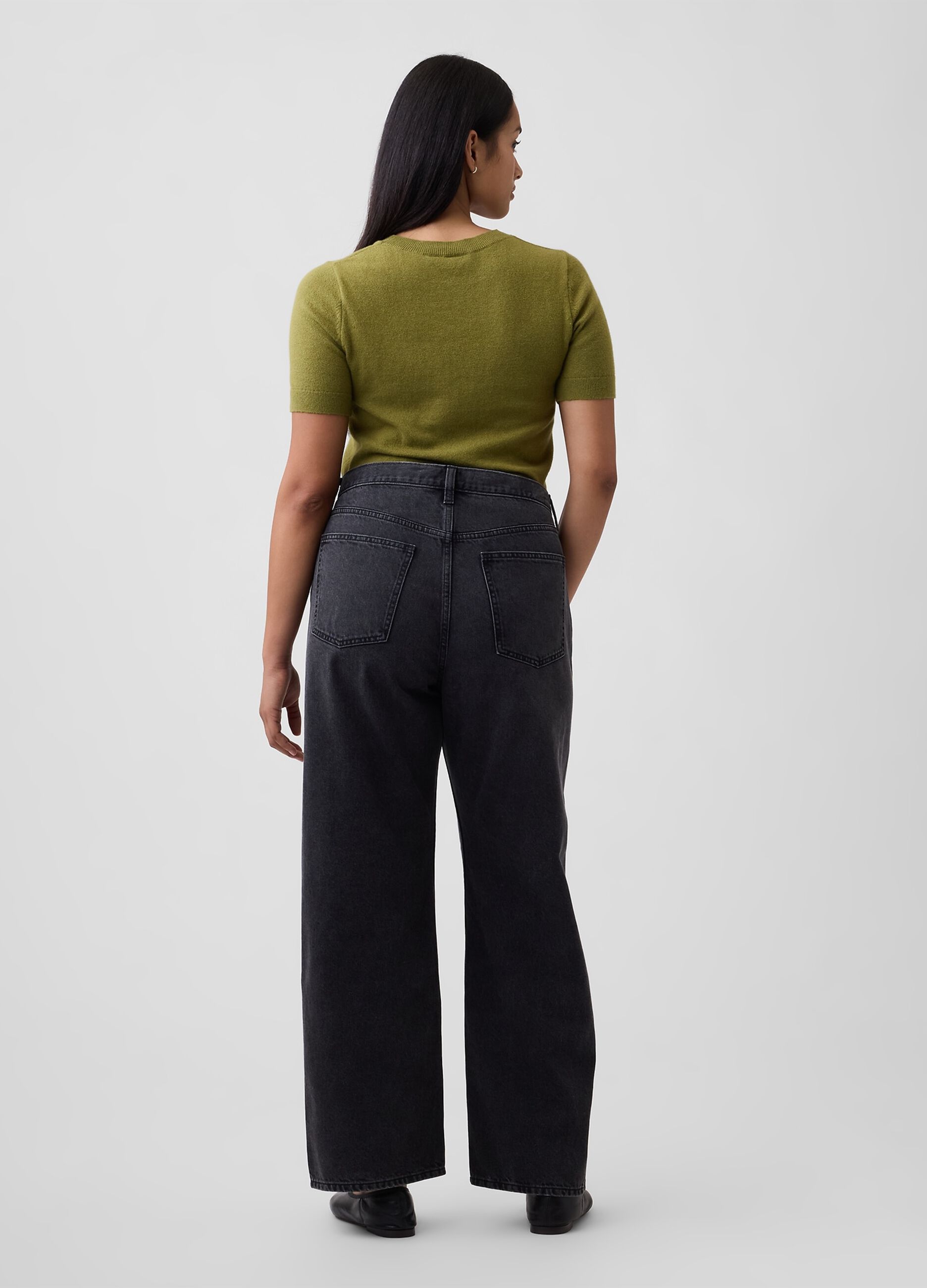 Black straight-leg pure cotton jeans (oversized fit)