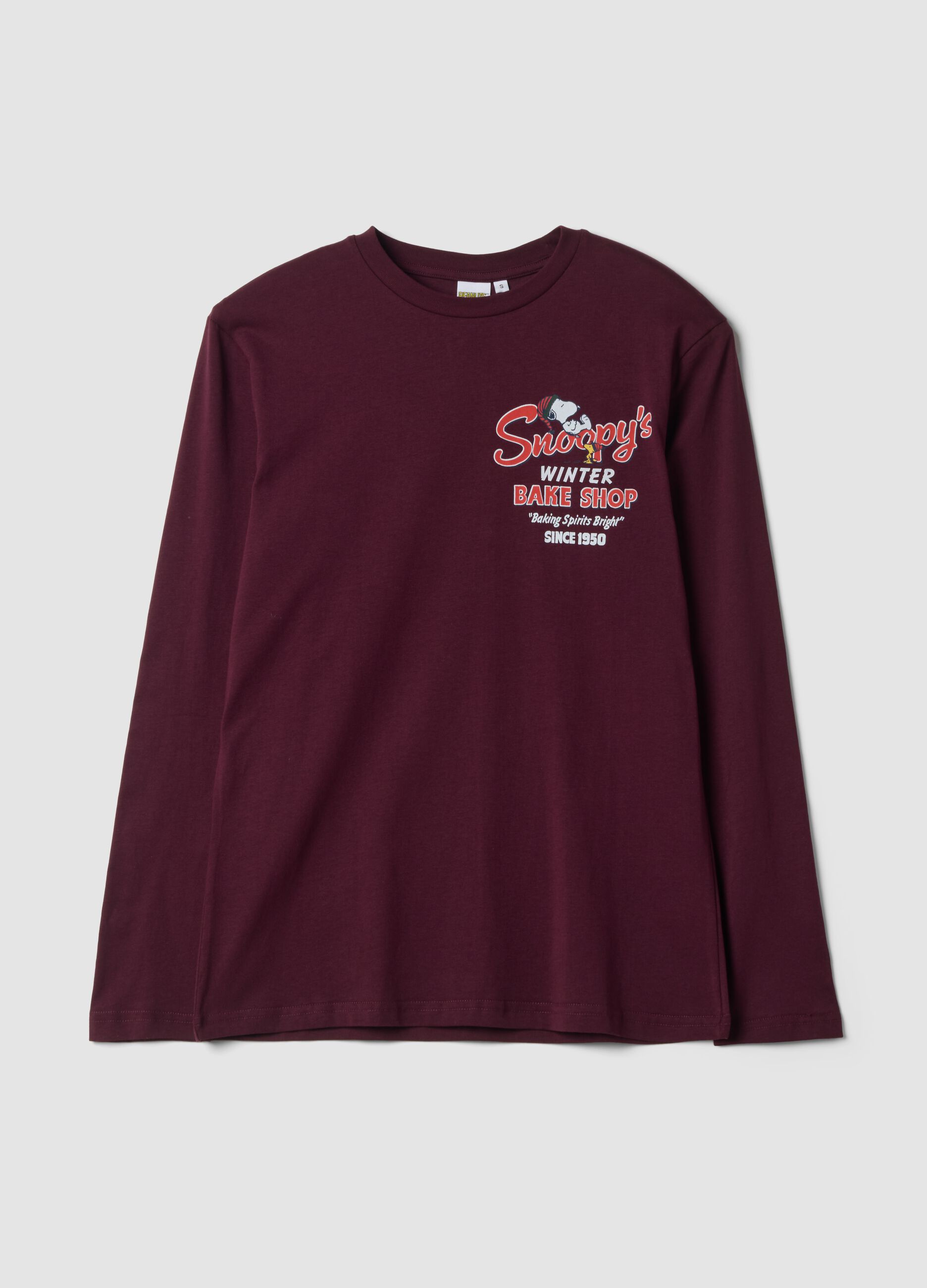 Maglia pigiama viola in puro cotone organico con stampa Peanuts