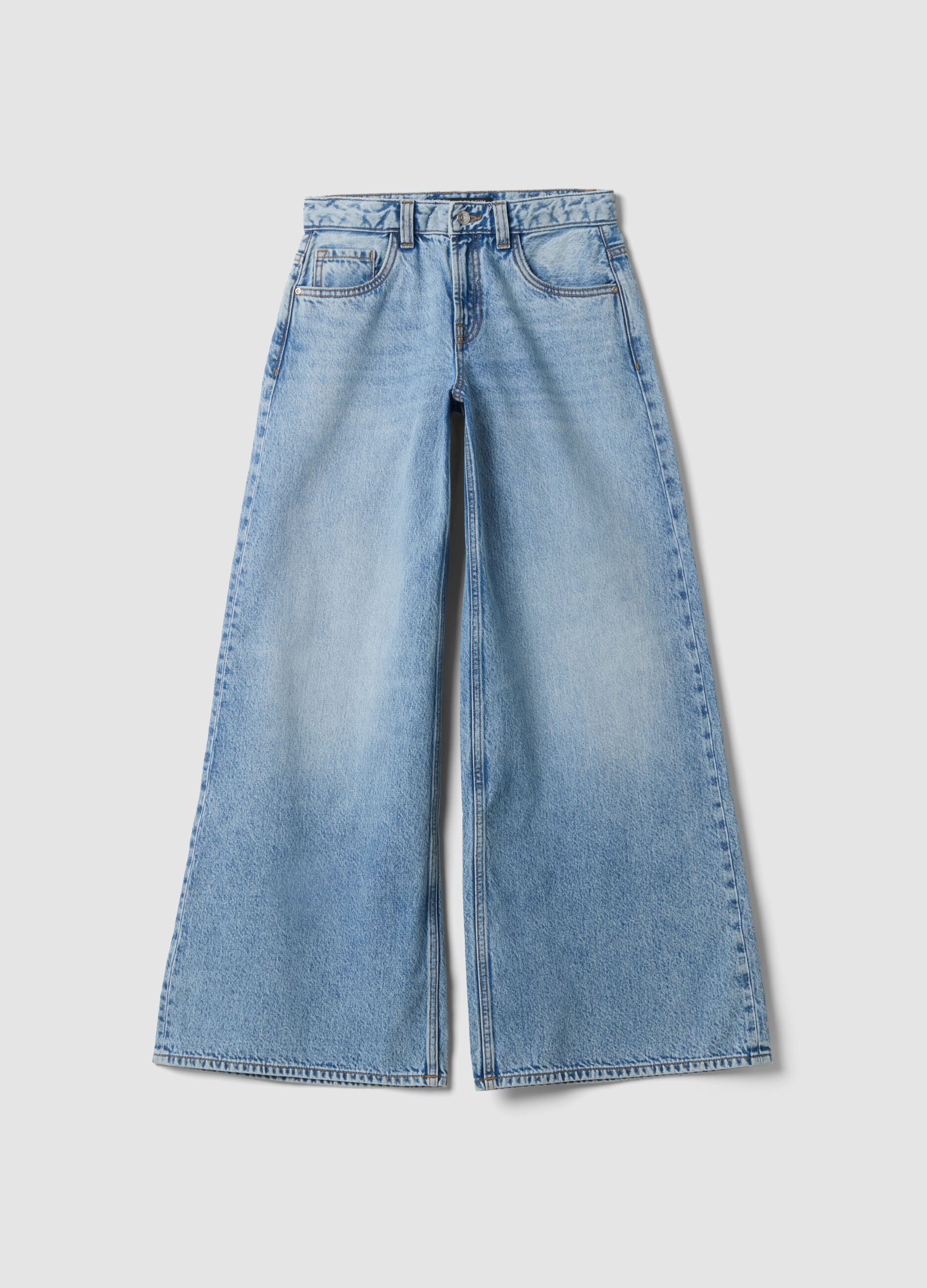 Light blue pure cotton super wide-leg jeans
