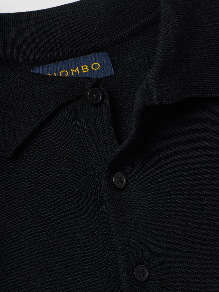 Black pure merino wool polo jumper with polo collar_5