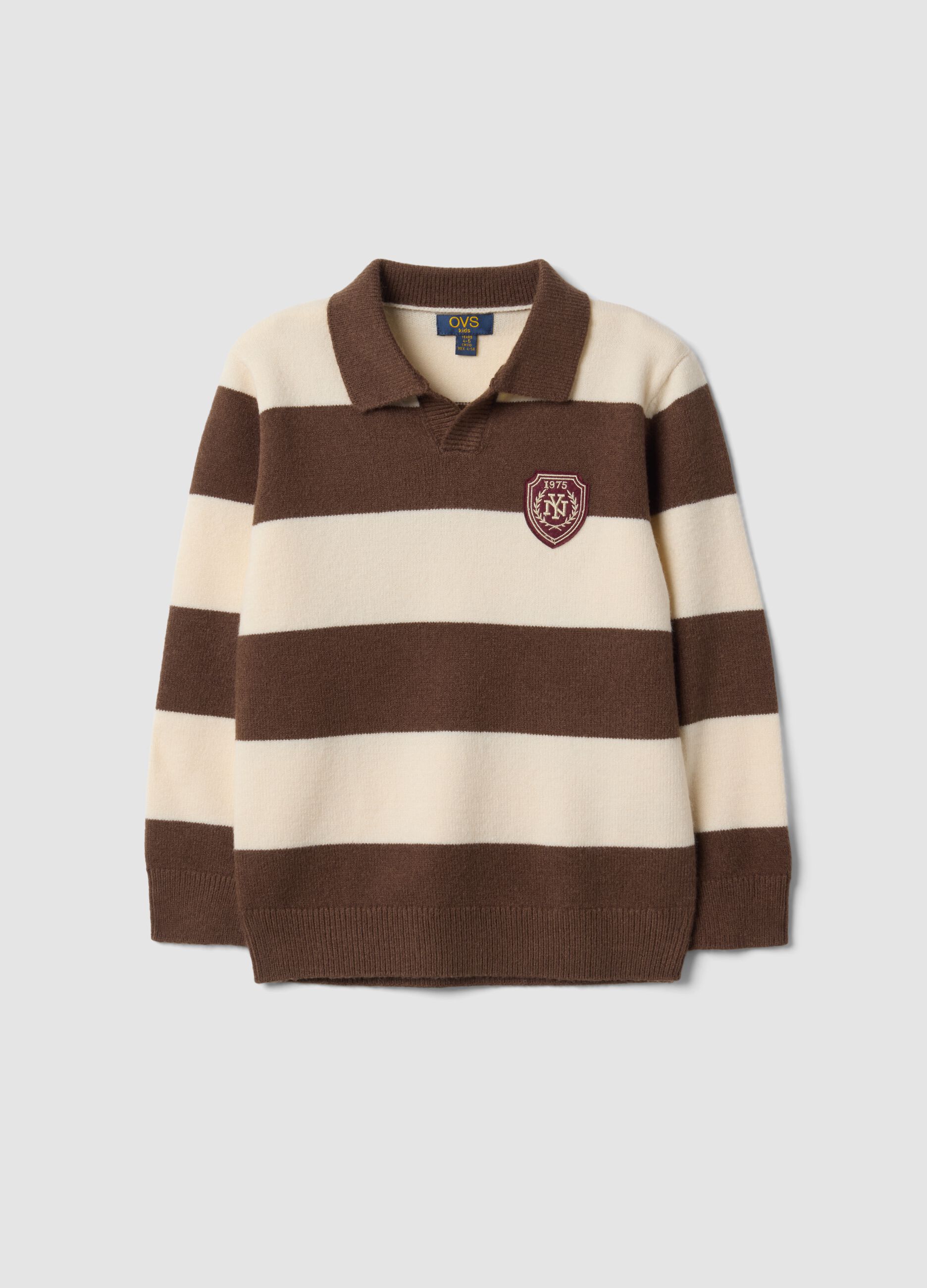 Brown striped polo-collar top
