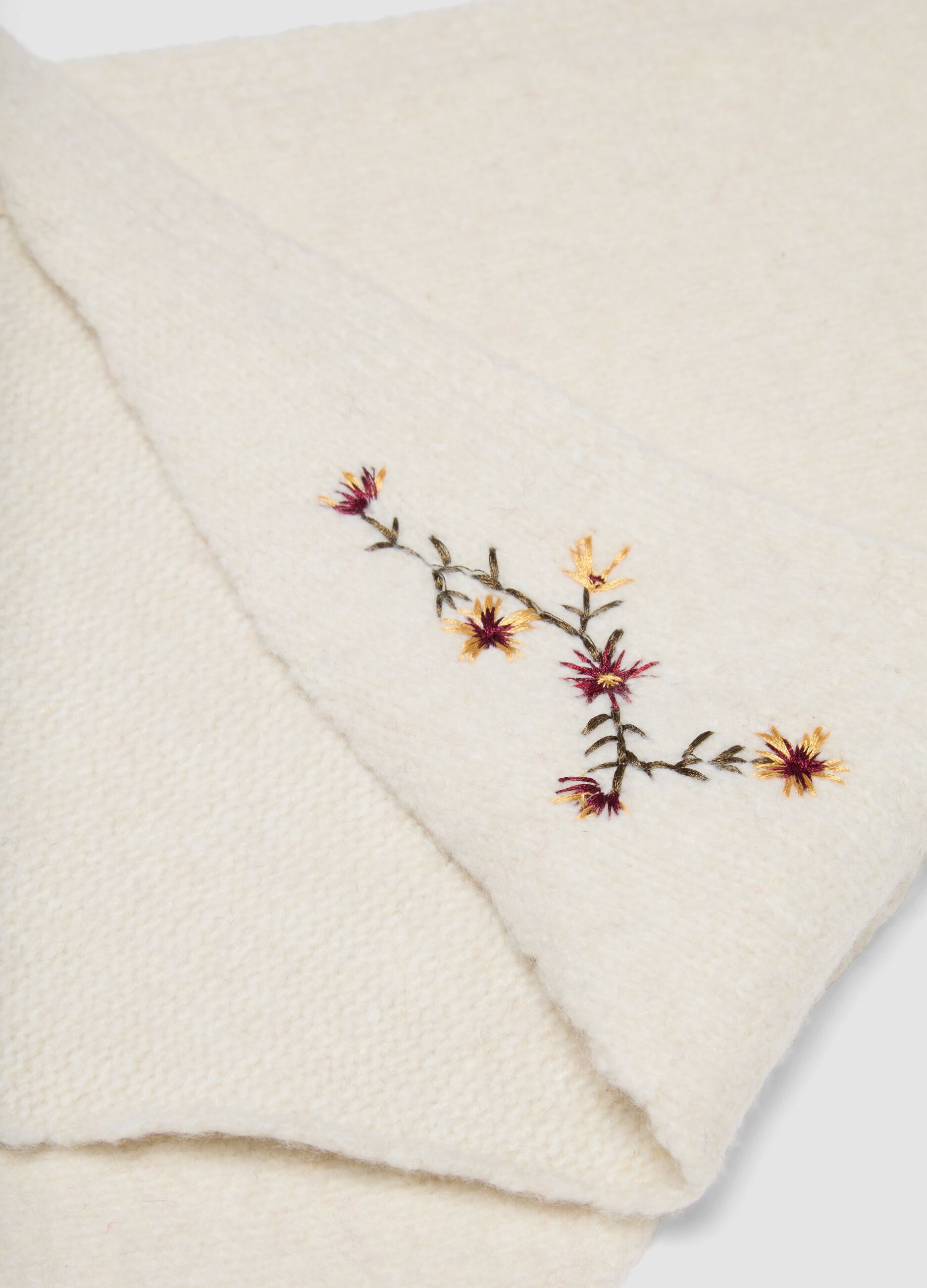 White stretch-fabric scarf with floral embroidery