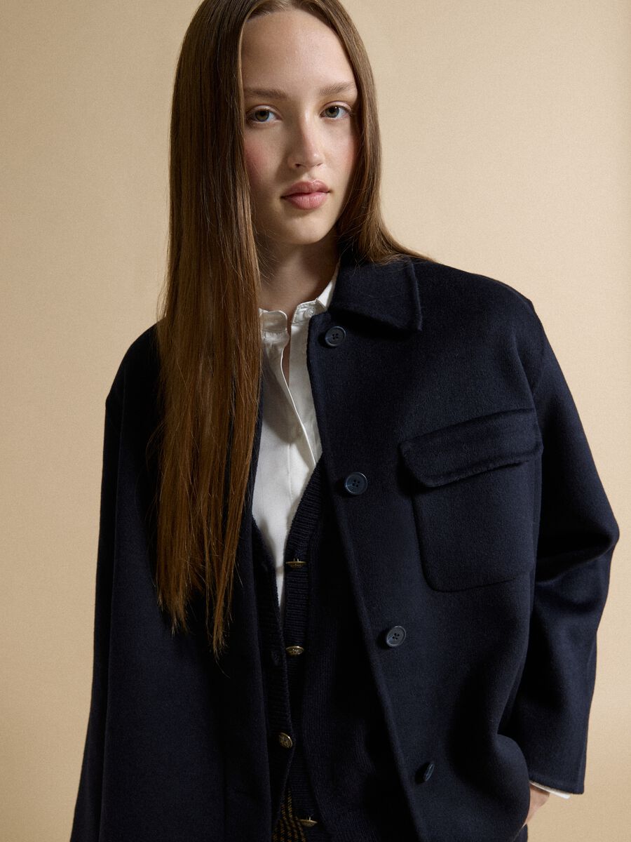 Blue wool-viscose blend over-fit coat with buttons_1