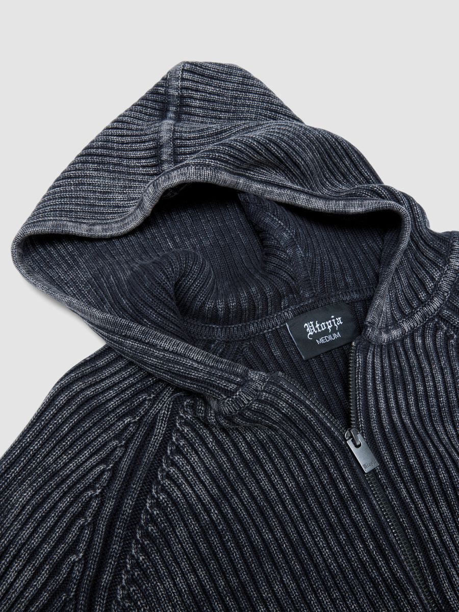 Vintage Grey Ribbed Knit Hoodie_6