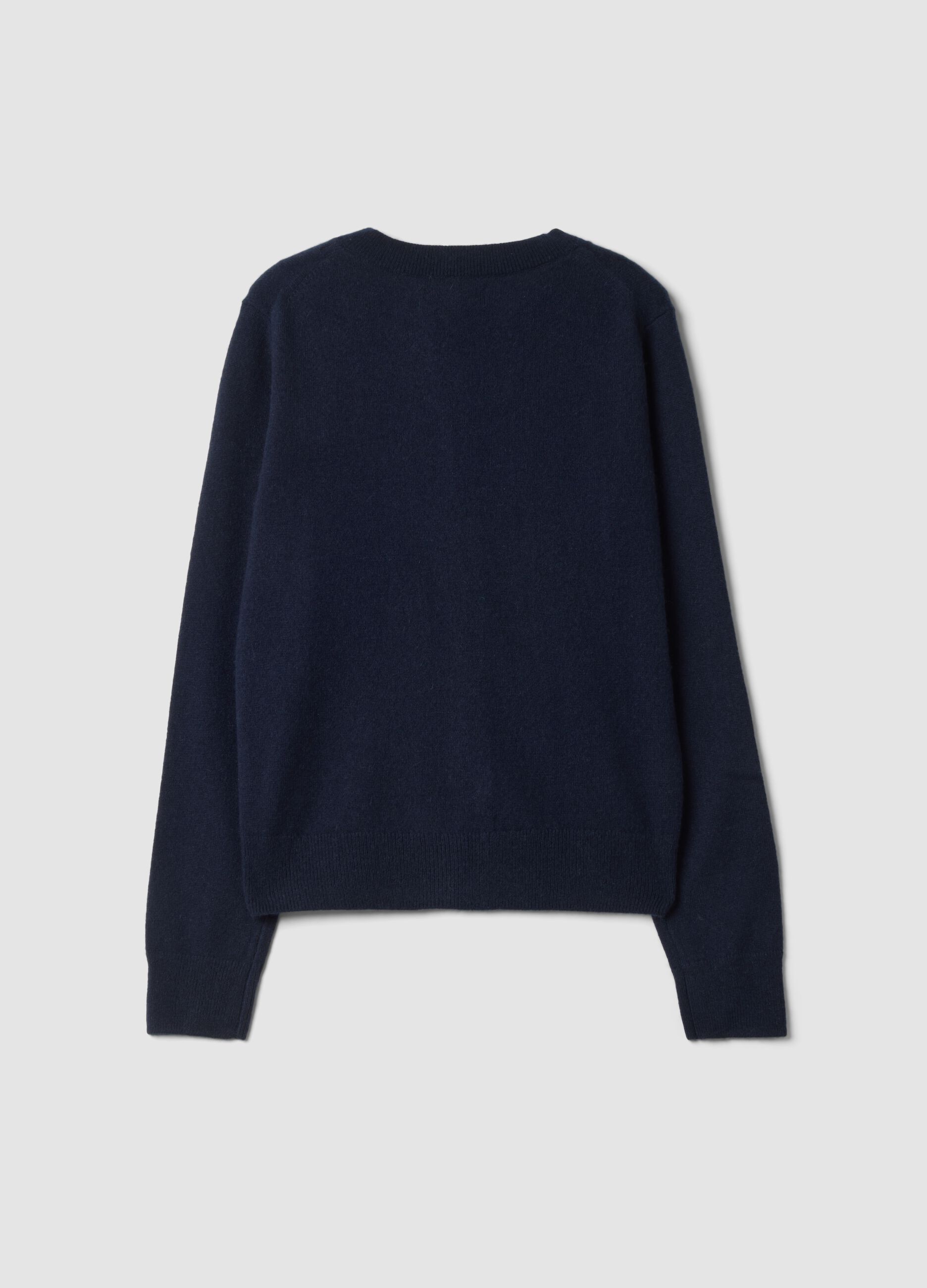 Blue crew-neck pure cashmere cardigan