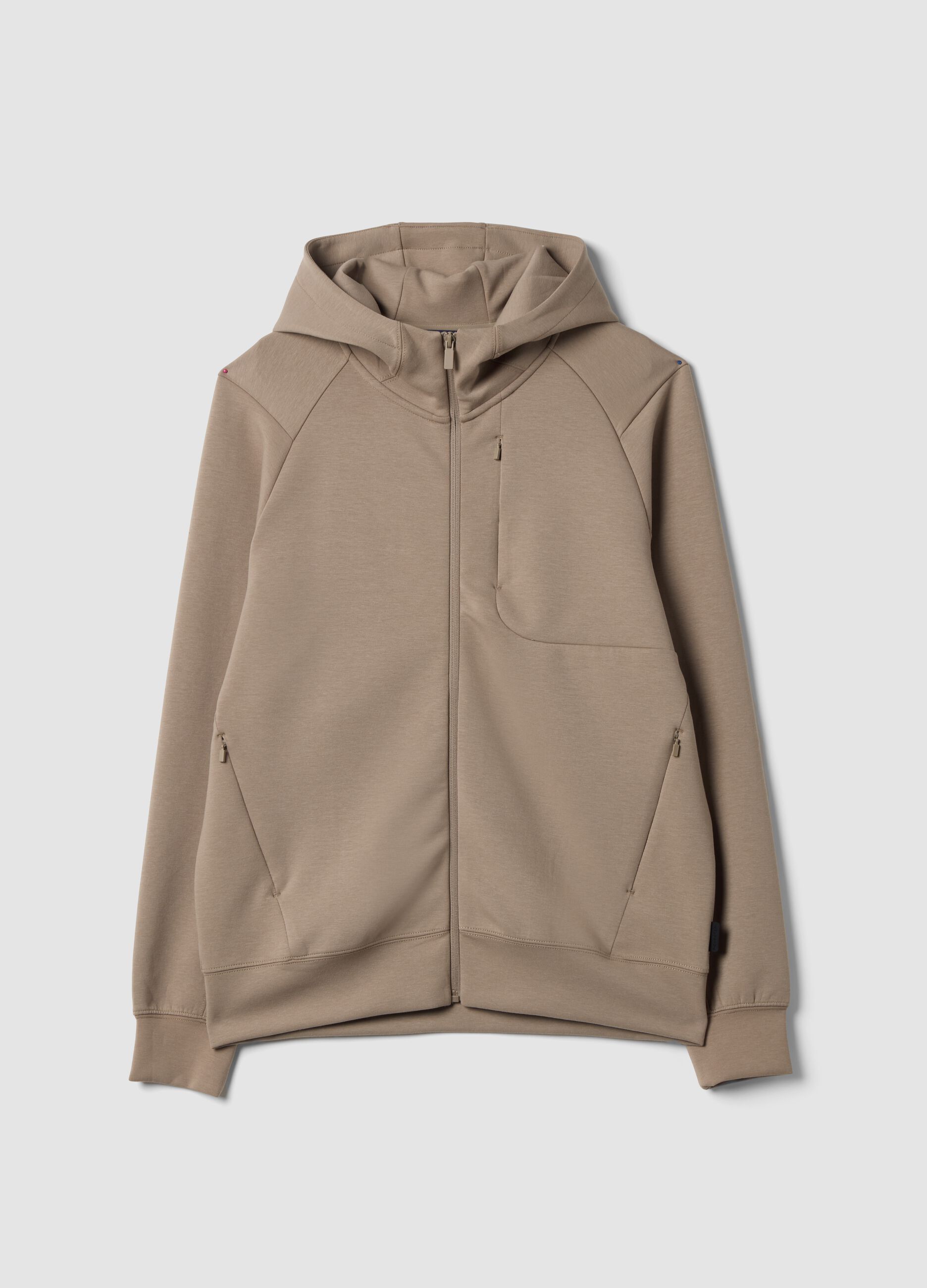 Breathable beige full-zip in 2-way stretch fabric