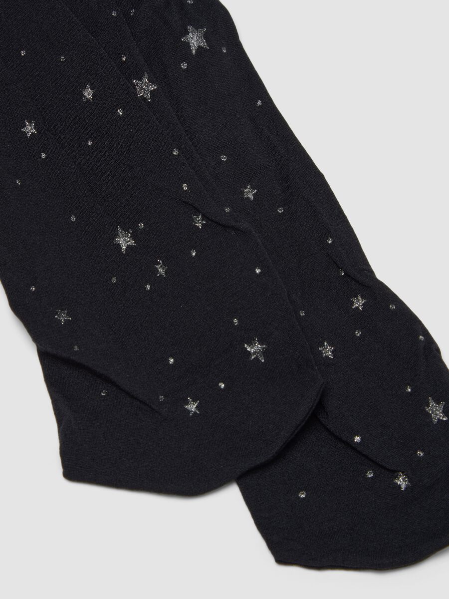 Black stretch tights with star pattern_2