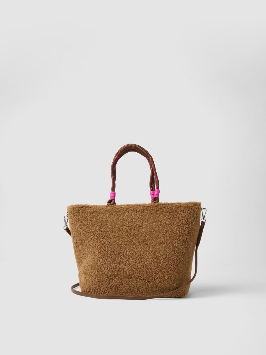 Brown teddy-effect handbag with shoulder strap_1