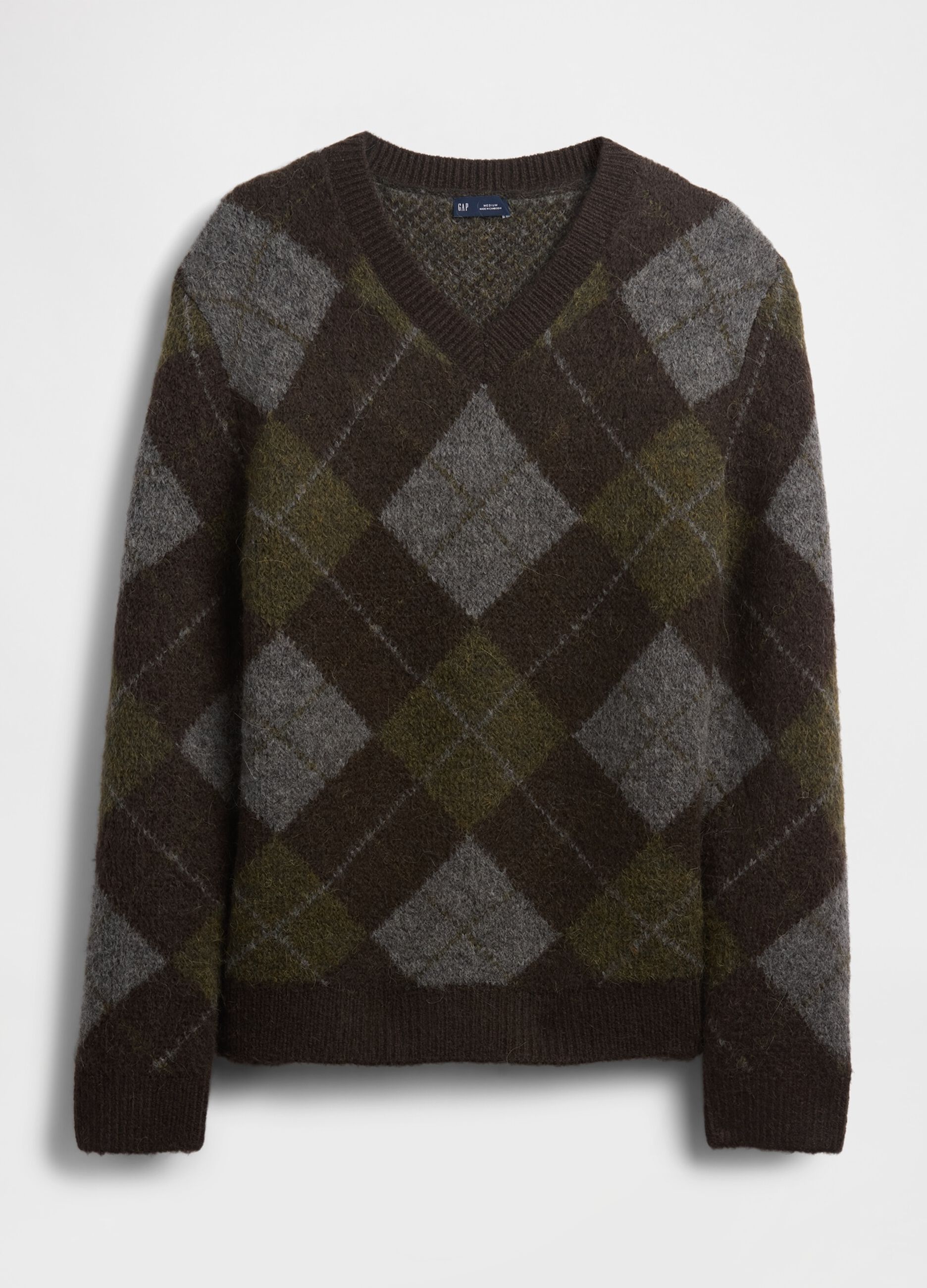 Diamond-patterned brown sweater in wool and alpaca blend