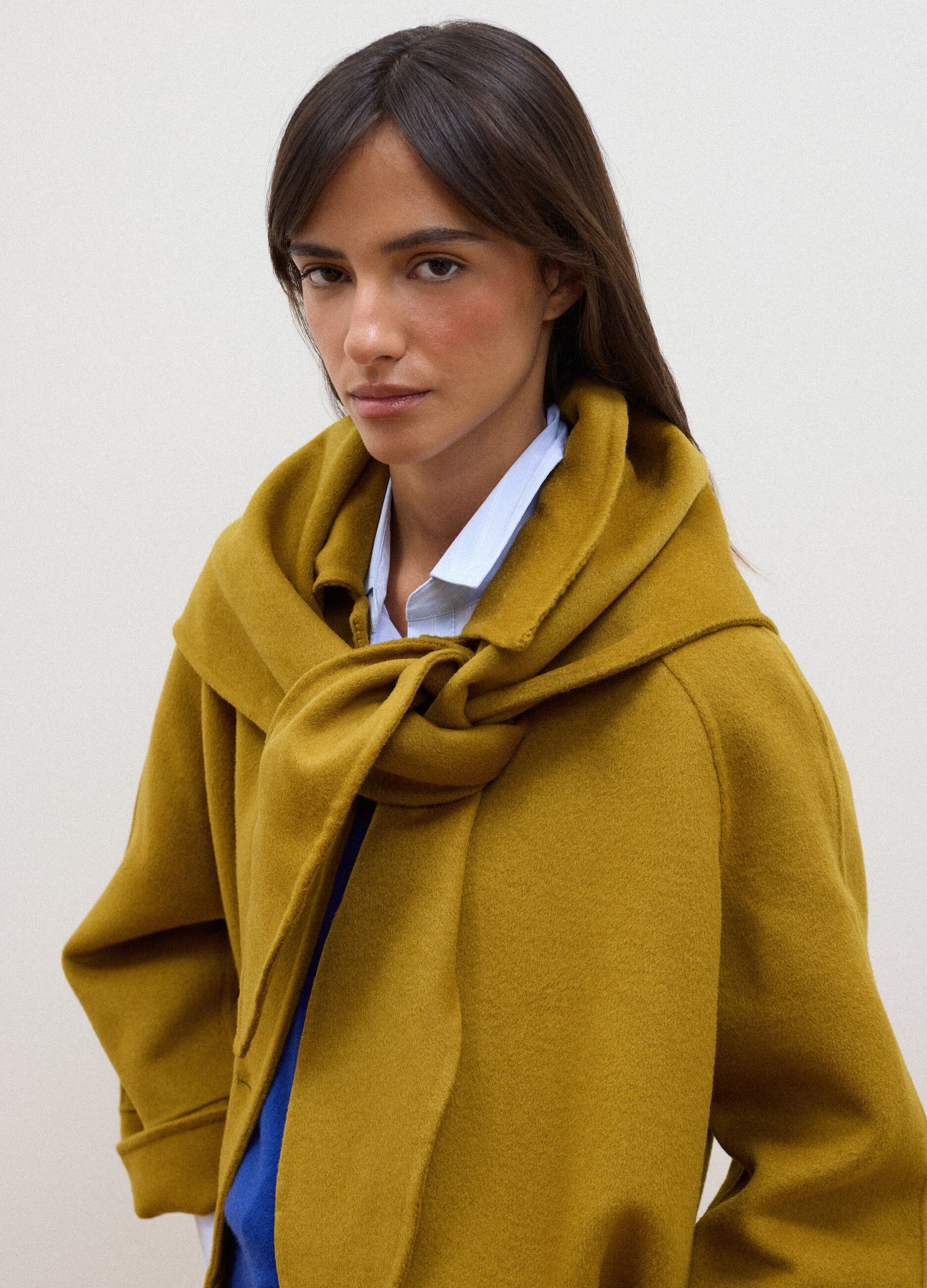 Yellow wool-blend coat with button fastening