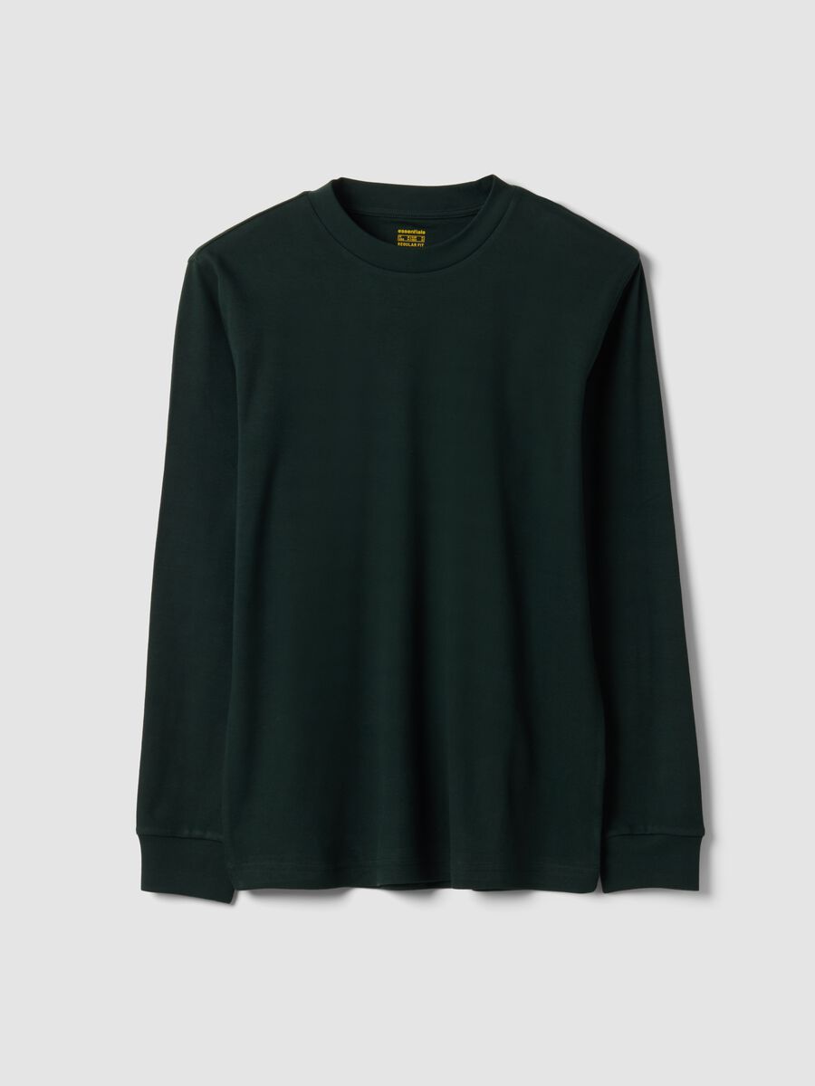 Green pure cotton crew-neck T-shirt, regular fit_0