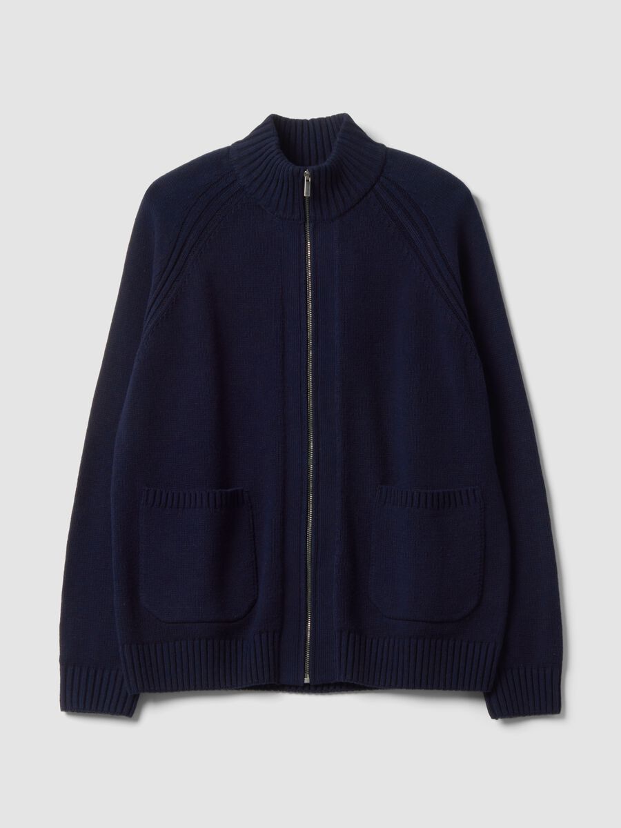 Blue cotton-blend cardigan with collar_4