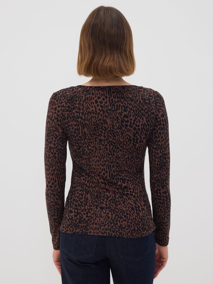 Brown stretch viscose animal-print slim-fit T-shirt_3