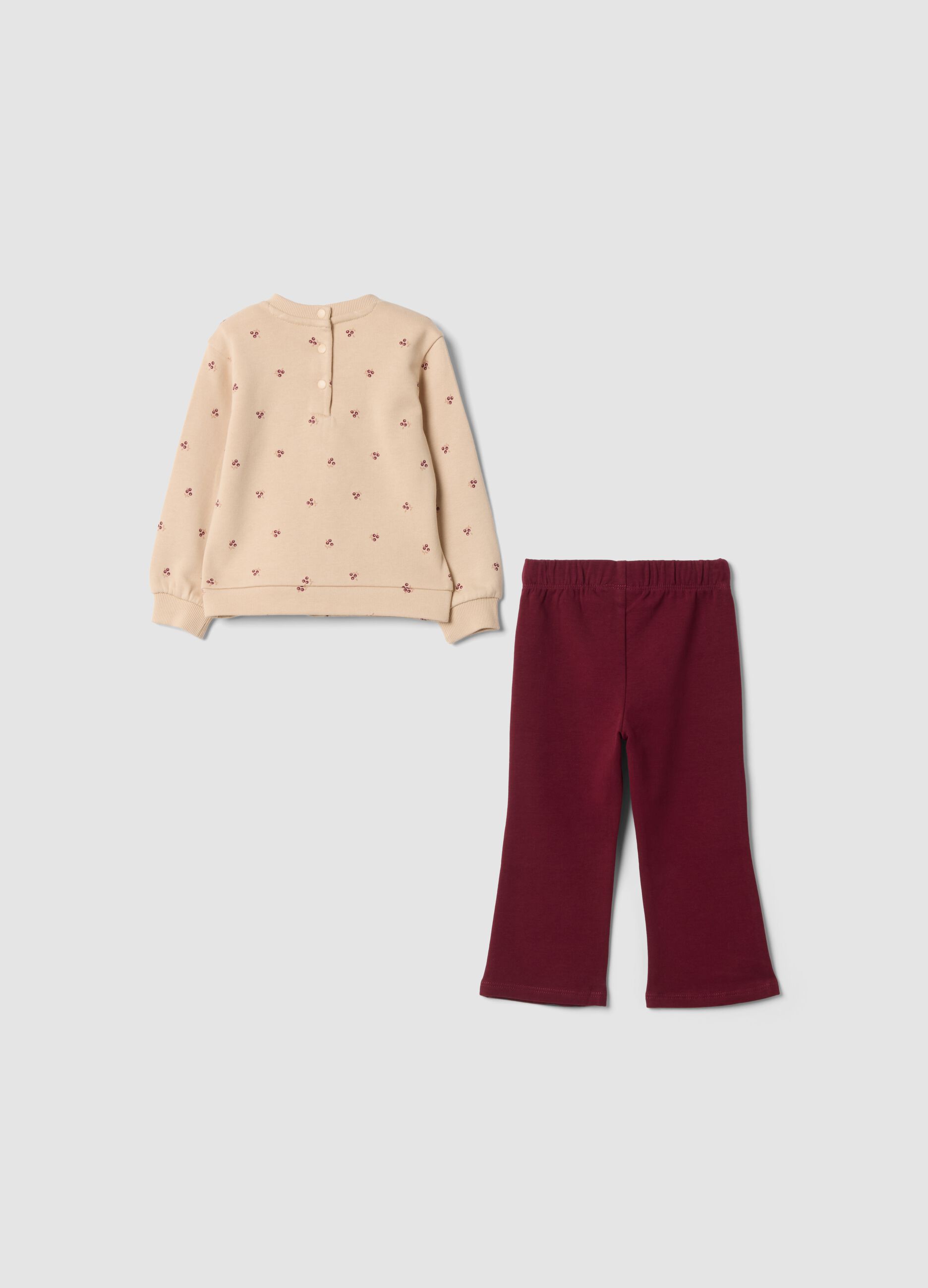 Completo beige in puro cotone con felpa girocollo