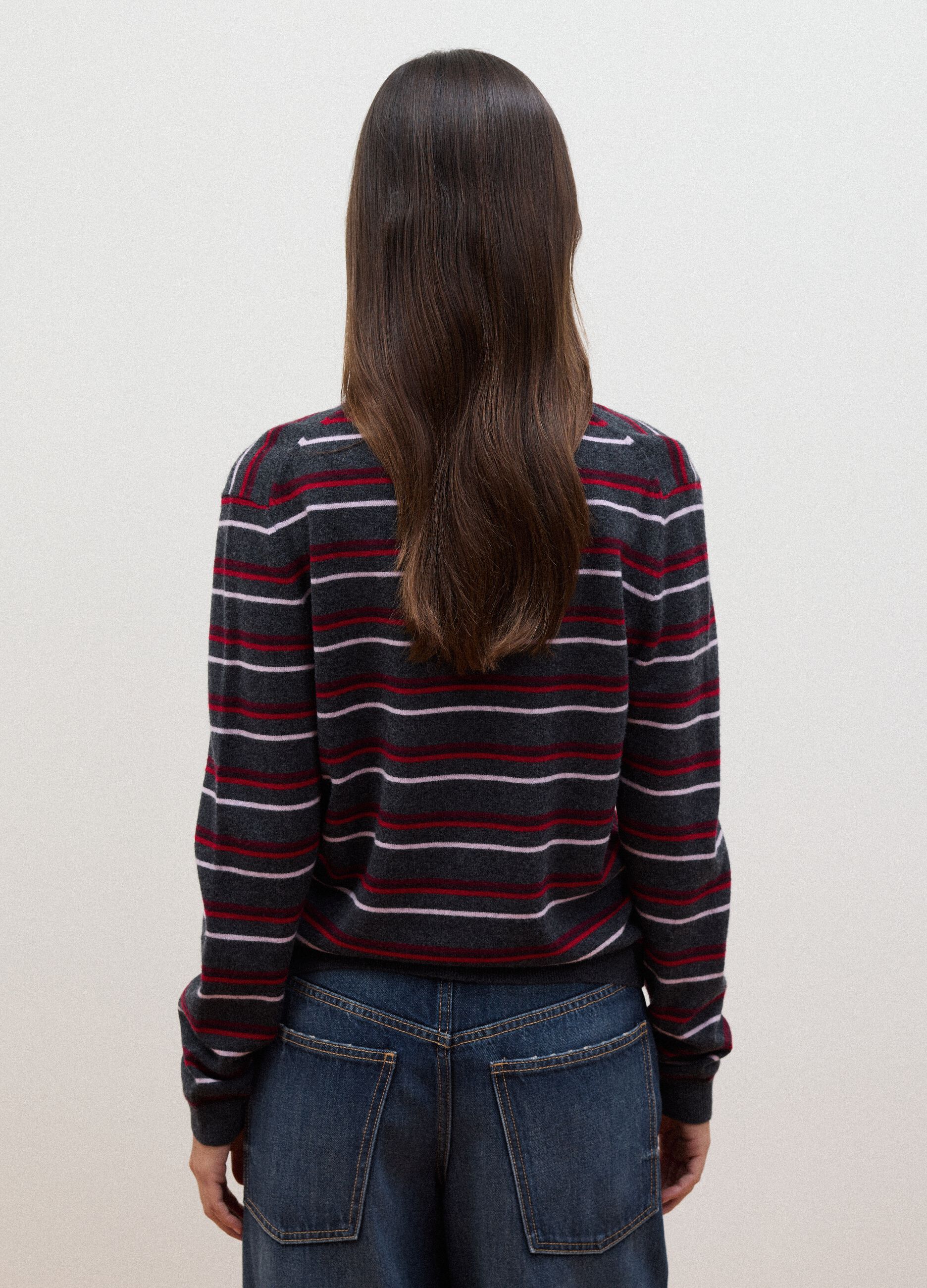 Maglia multicolor in pura lana con colletto polo fitted