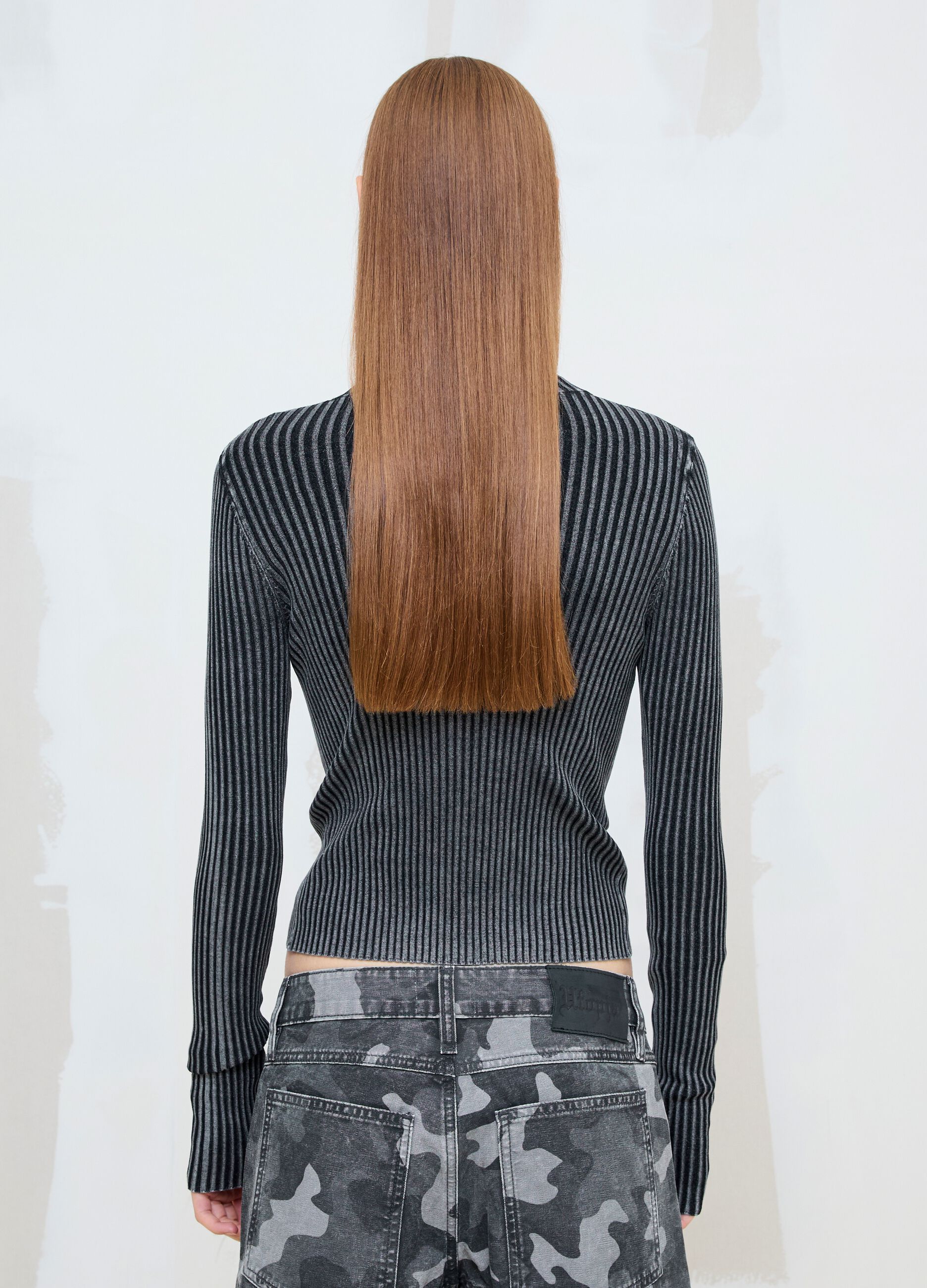 Full-Zip Ribbed Knit in Vintage Grey